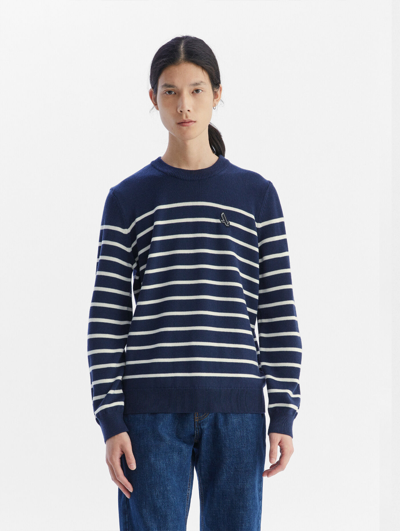 Fine gauge Striped crew neck jumper