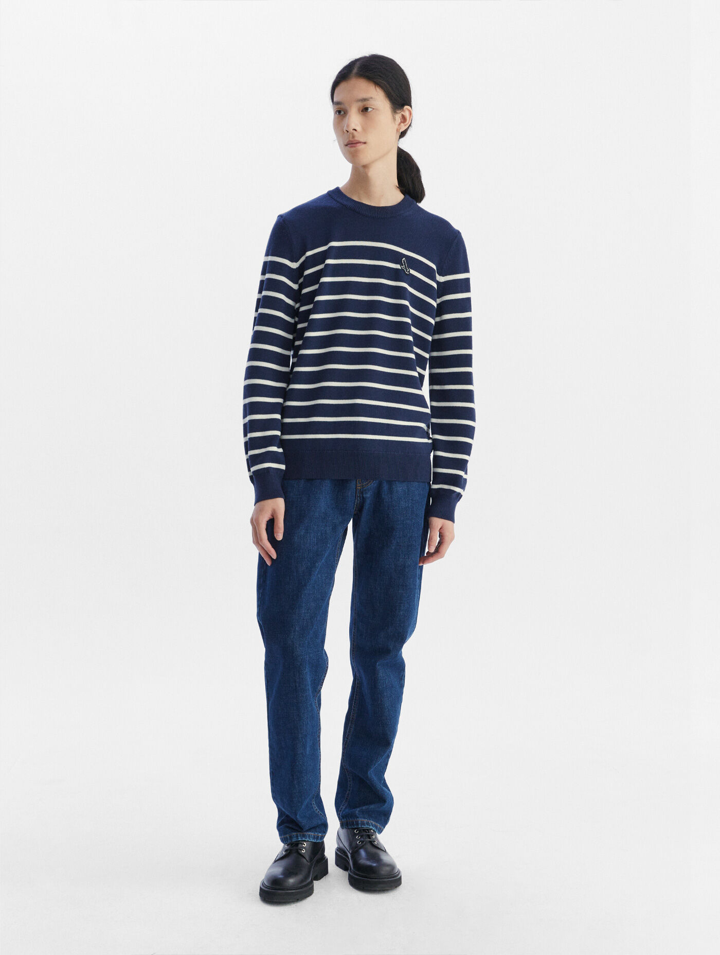 Fine gauge Striped crew neck jumper