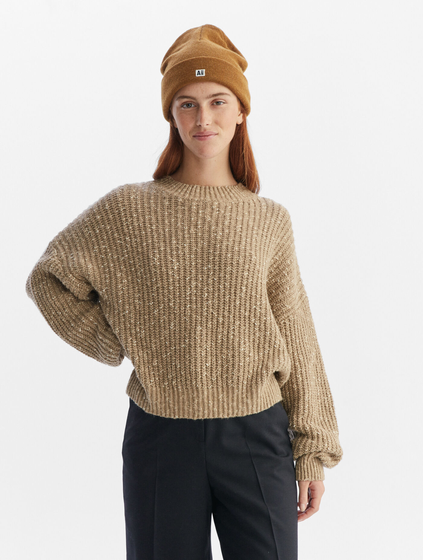 Half cardigan RIB heather grey crew neck jumper