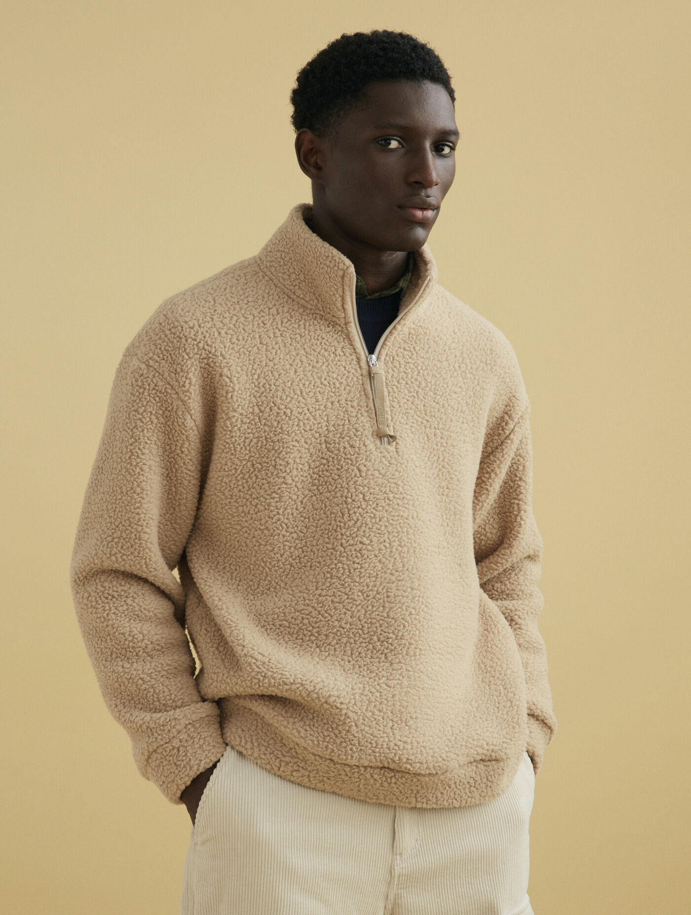 Sherpa stand-up collar zip fleece