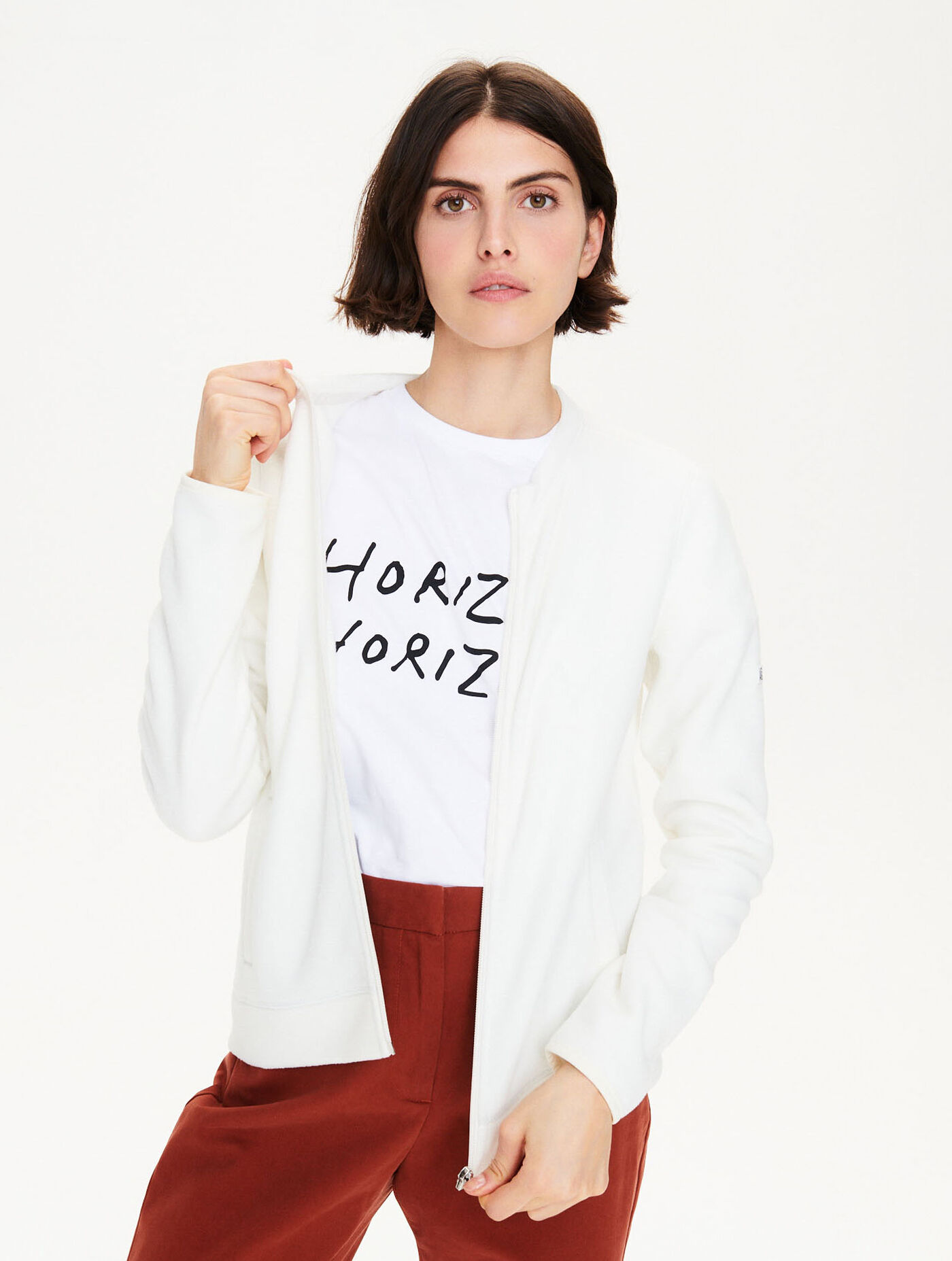 Crew neck zipped fleece