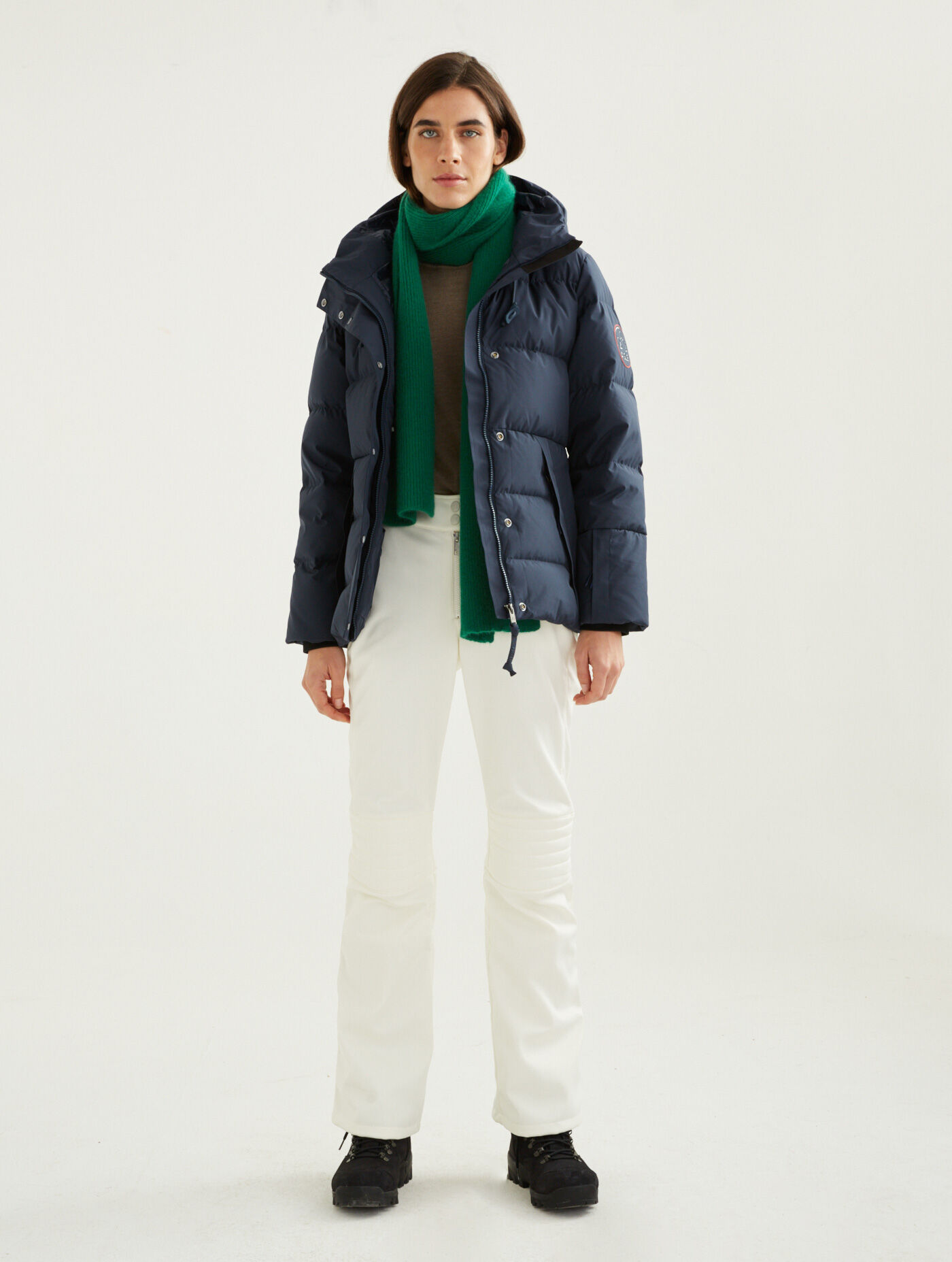 Gore-Tex&reg; mid-length quilted hooded down ski jacket