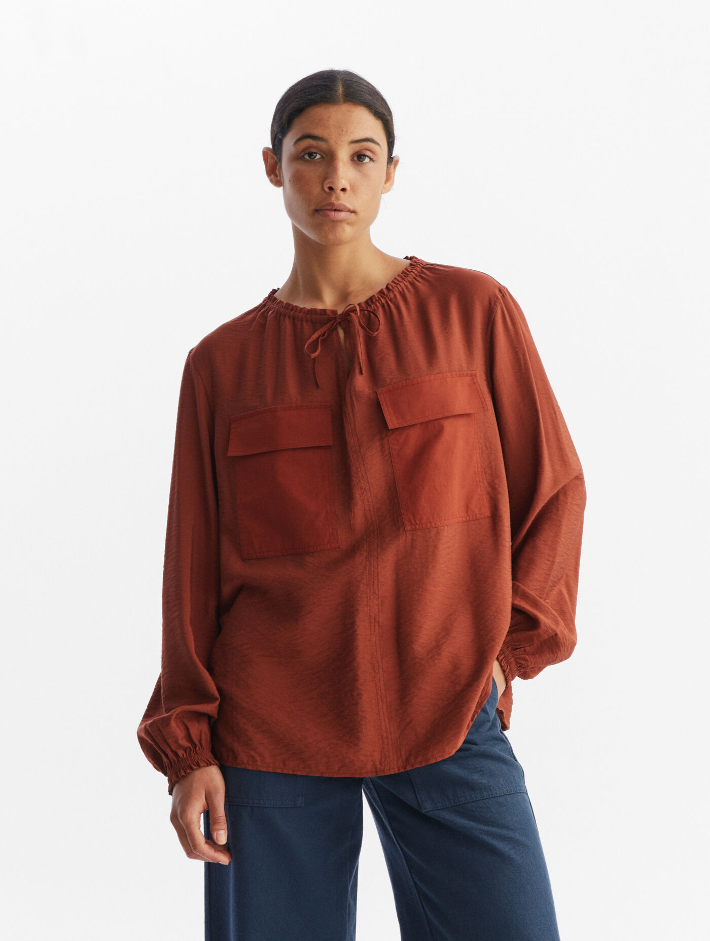 Two fabric long sleeve blouse