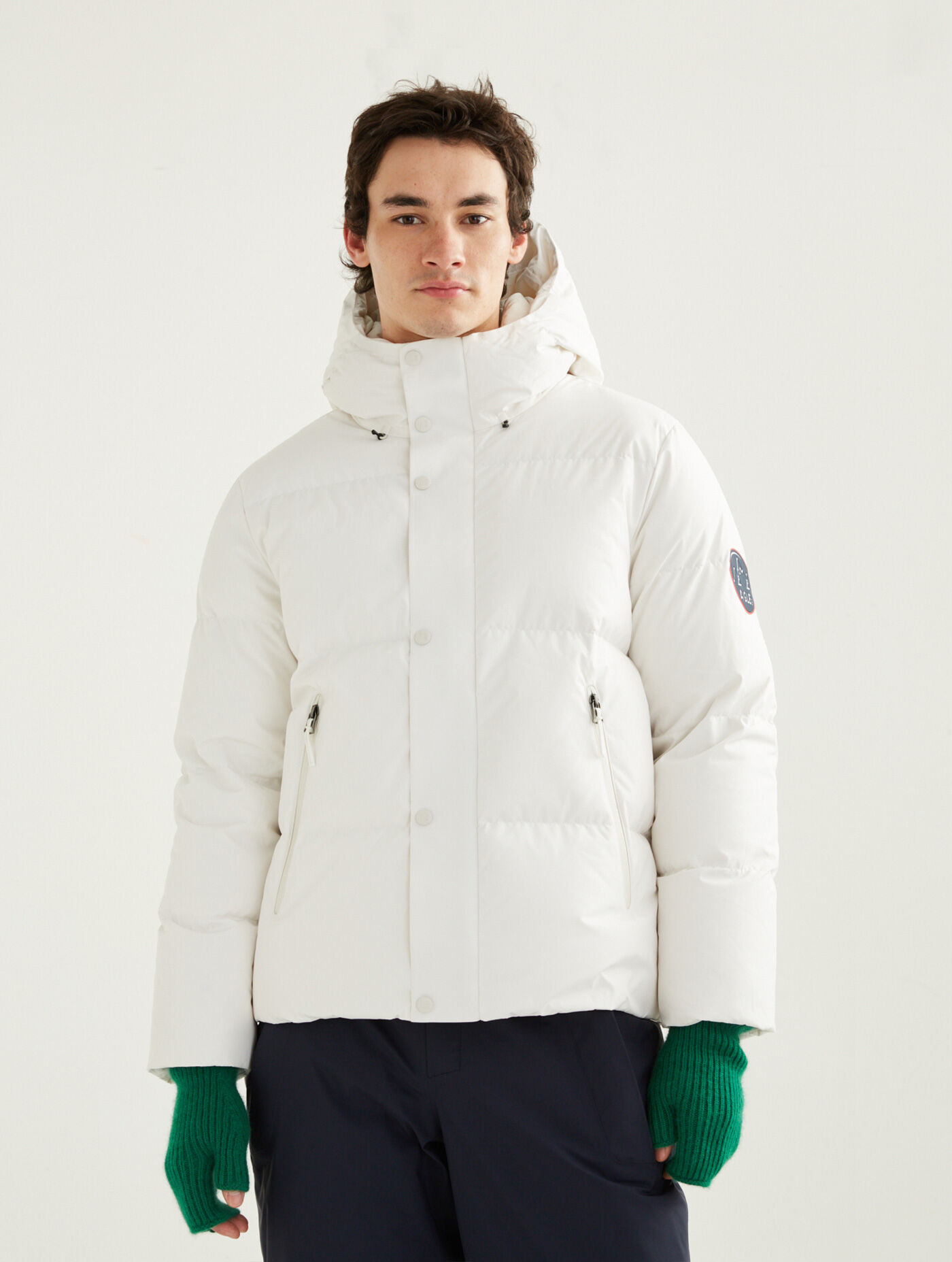 Mid-length hooded down quilted Gore-Tex&reg; Infinium Windstopper jacket