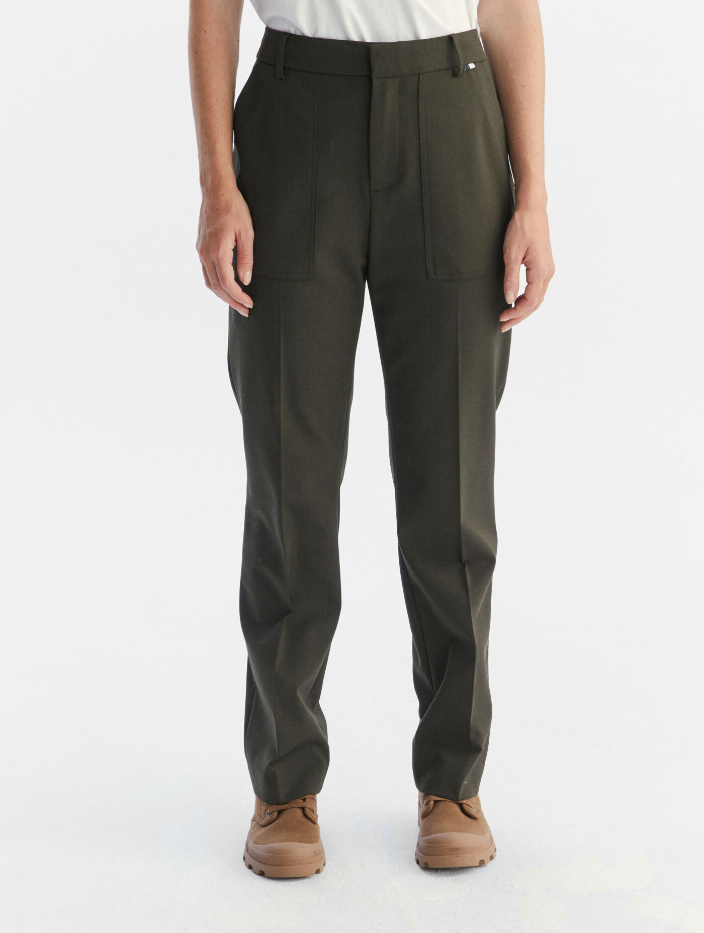 Flannel straight-leg trousers