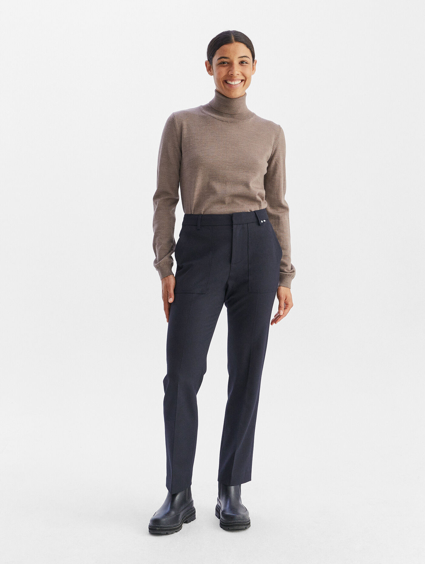 Flannel straight-leg trousers