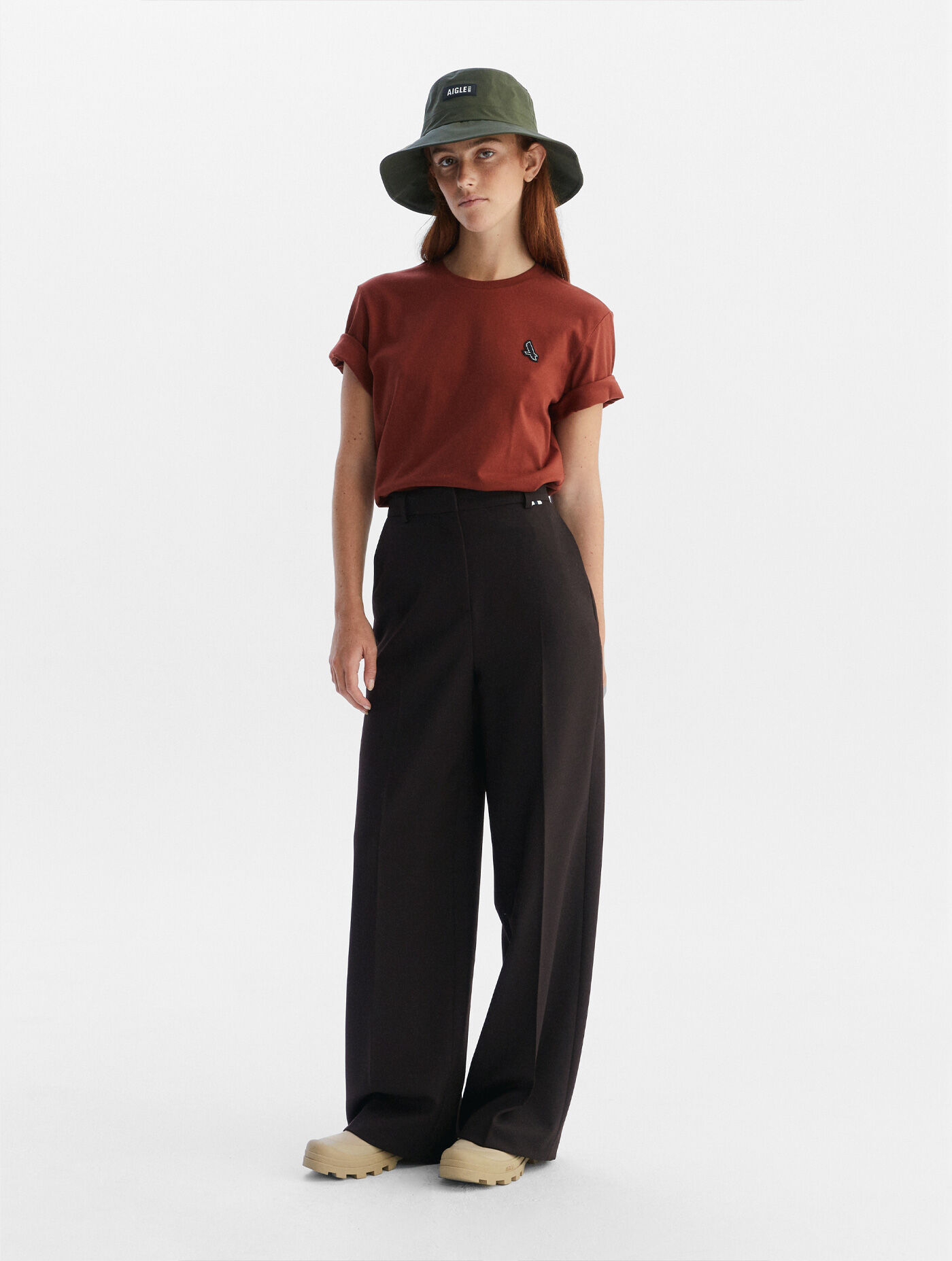Flannel wide-leg trousers