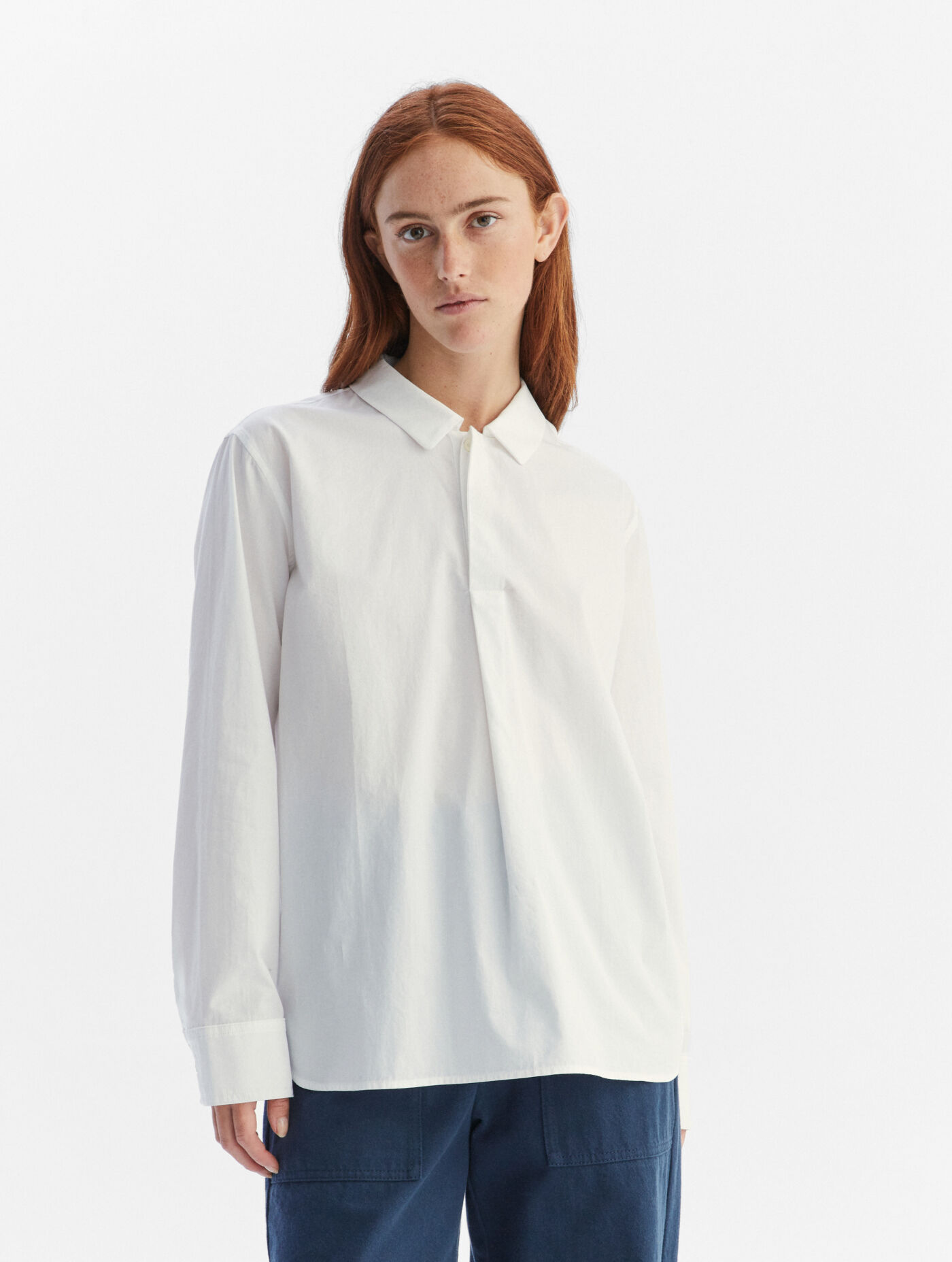 Half opening popelin long sleeve shirt