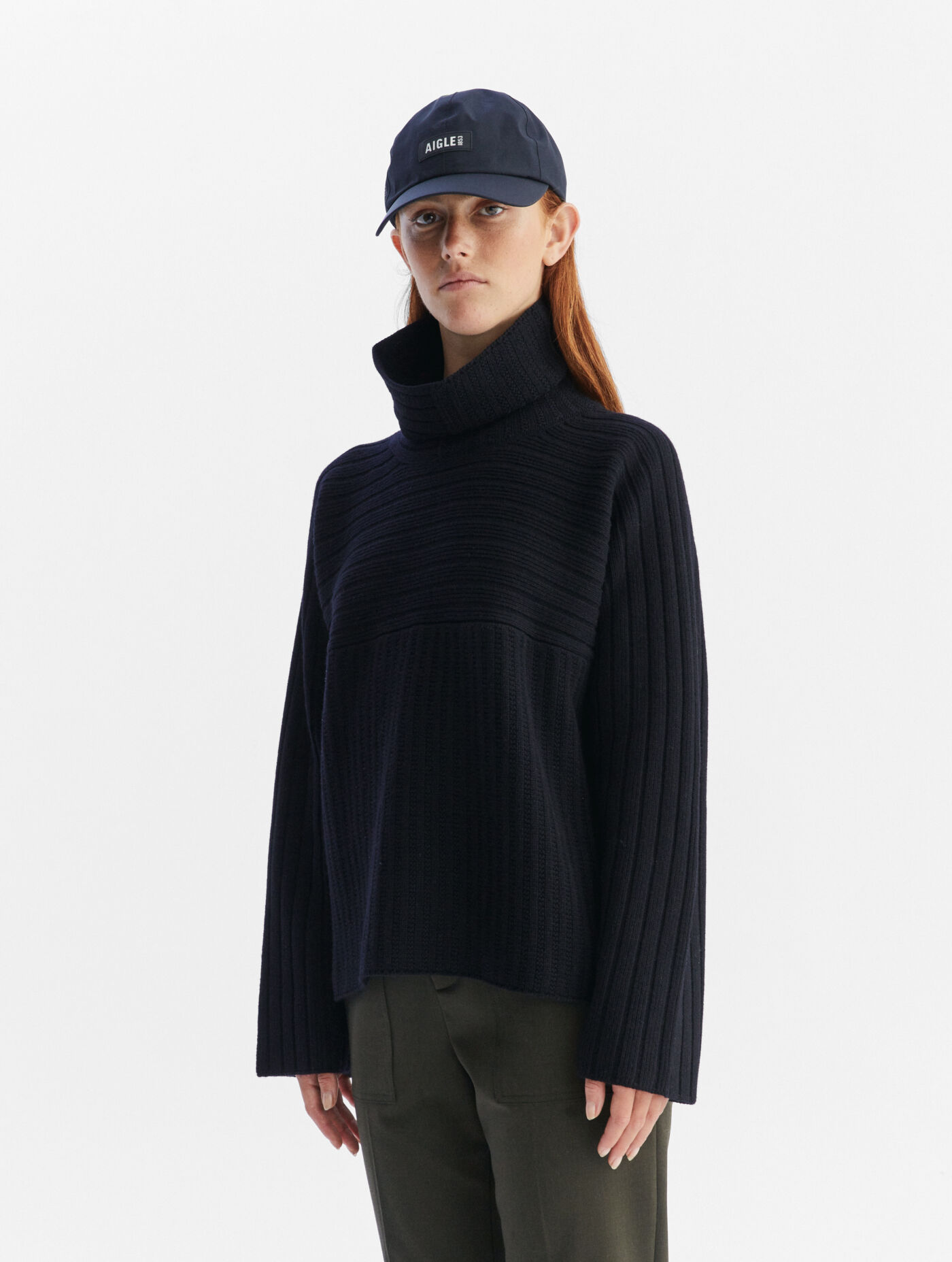 Patchwork stand-up collar jumper