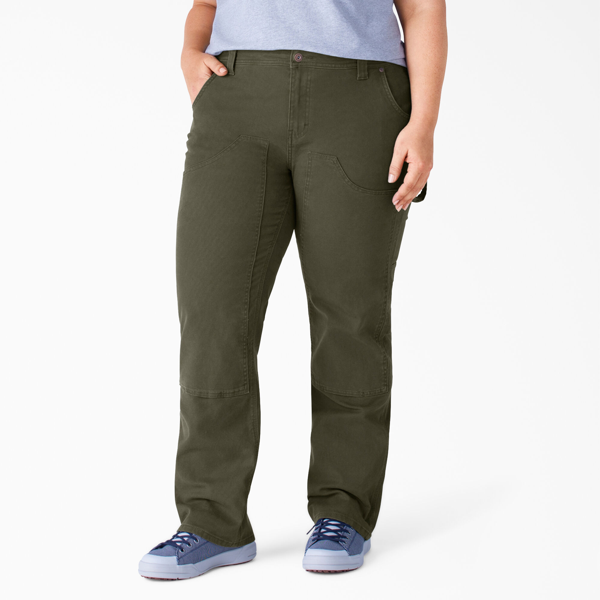 Women's Plus FLEX Relaxed Fit Duck Carpenter Pants, Rinsed Moss Green