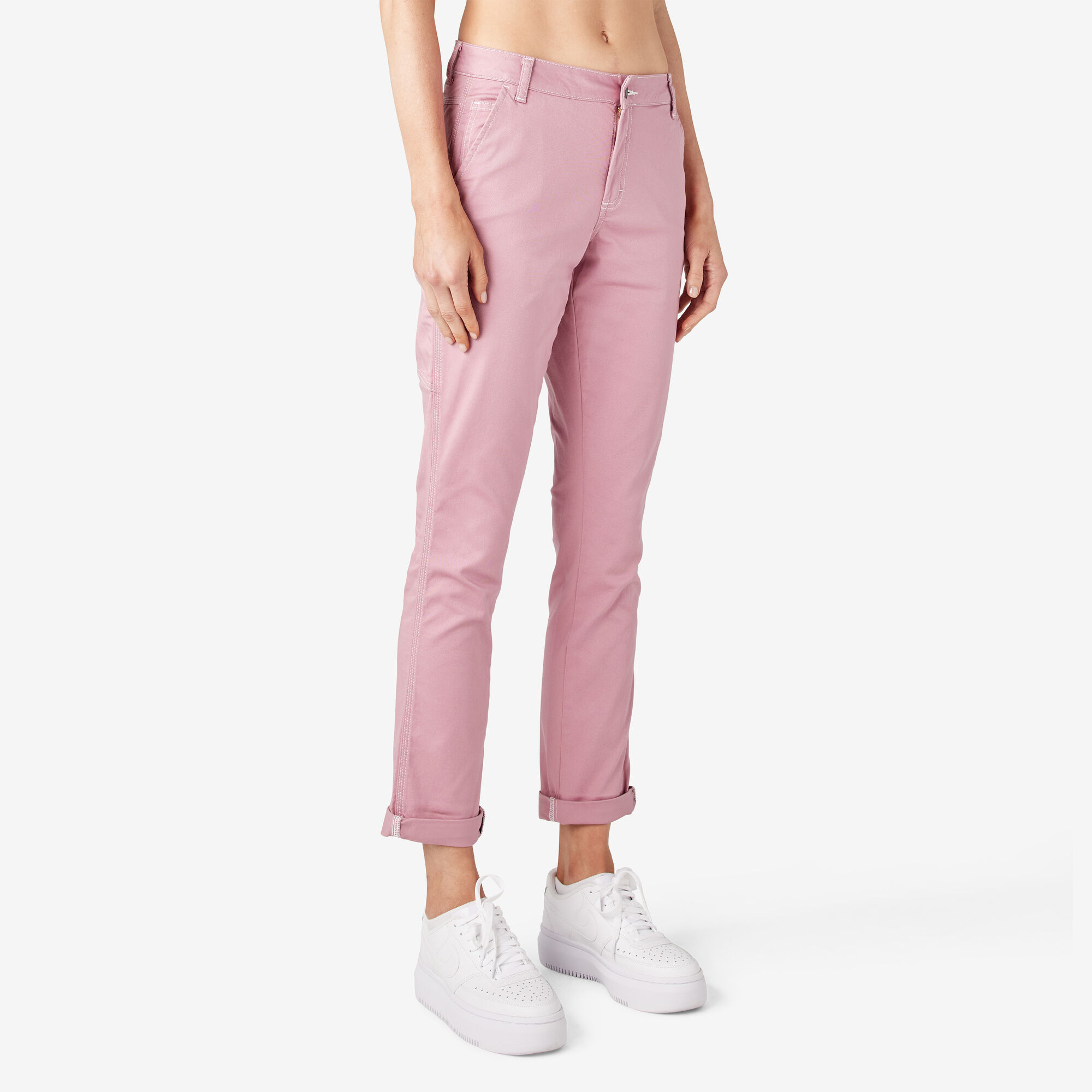 Women's Slim Straight Fit Roll Hem Carpenter Pants, Foxglove