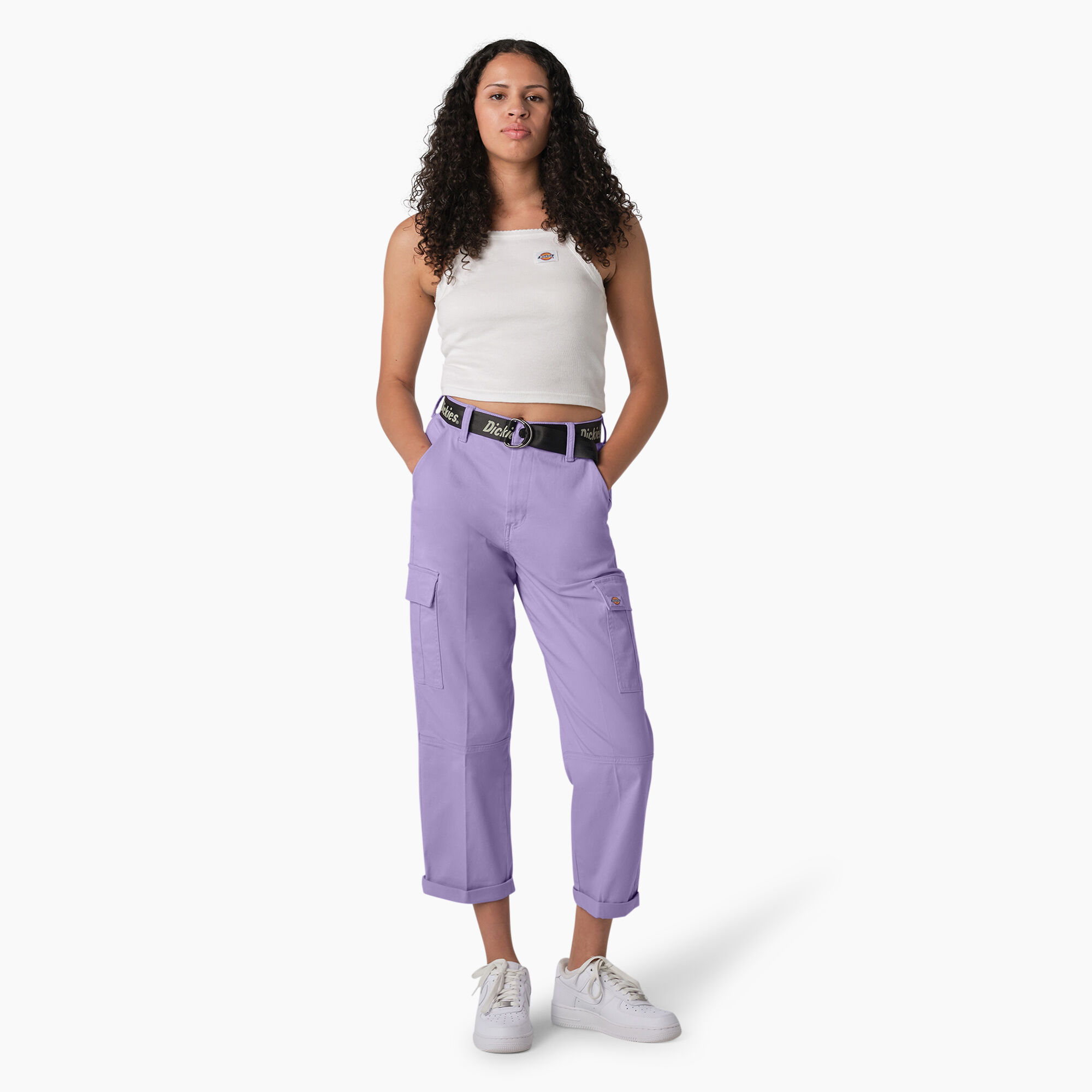 Women's Relaxed Fit Contrast Stitch Cropped Cargo Pants