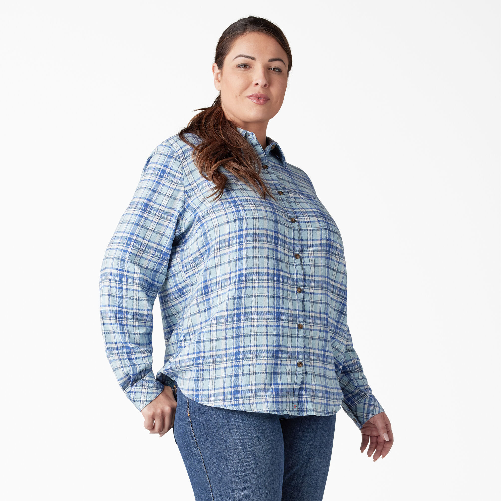 Women's Plus Long Sleeve Plaid Flannel Shirt