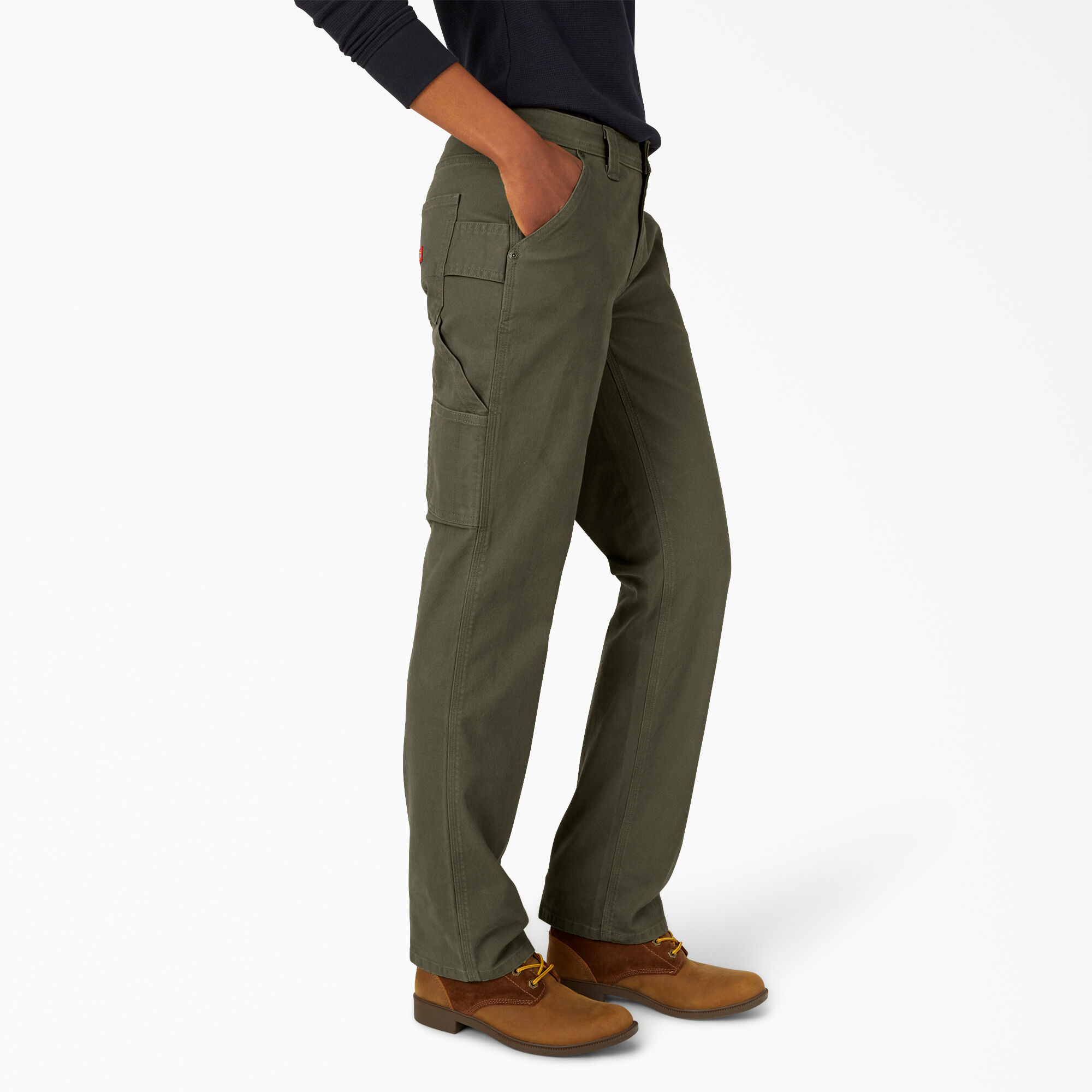 Women's FLEX Relaxed Straight Fit Duck Carpenter Pants, Rinsed Moss Green