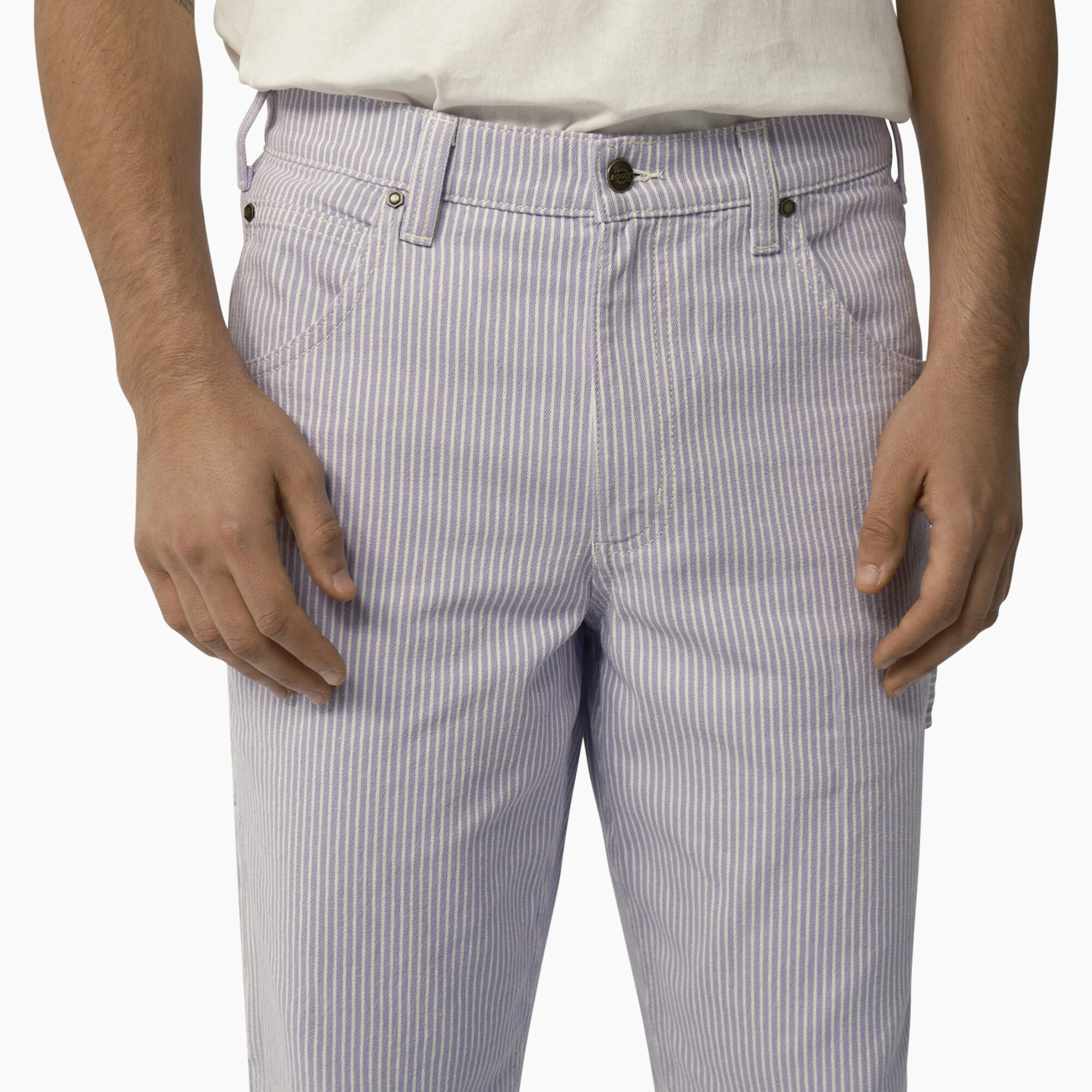 Garyville Regular Fit Hickory Stripe Carpenter Pants, Ecru/Lilac