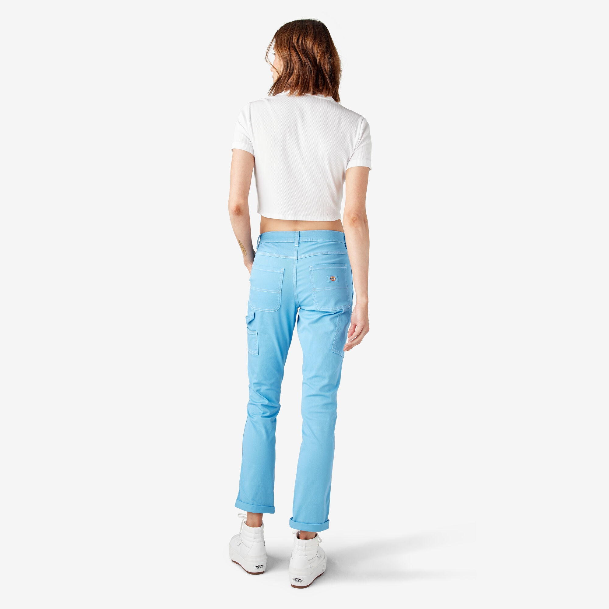 Women's Slim Straight Fit Roll Hem Carpenter Pants, Azure Blue
