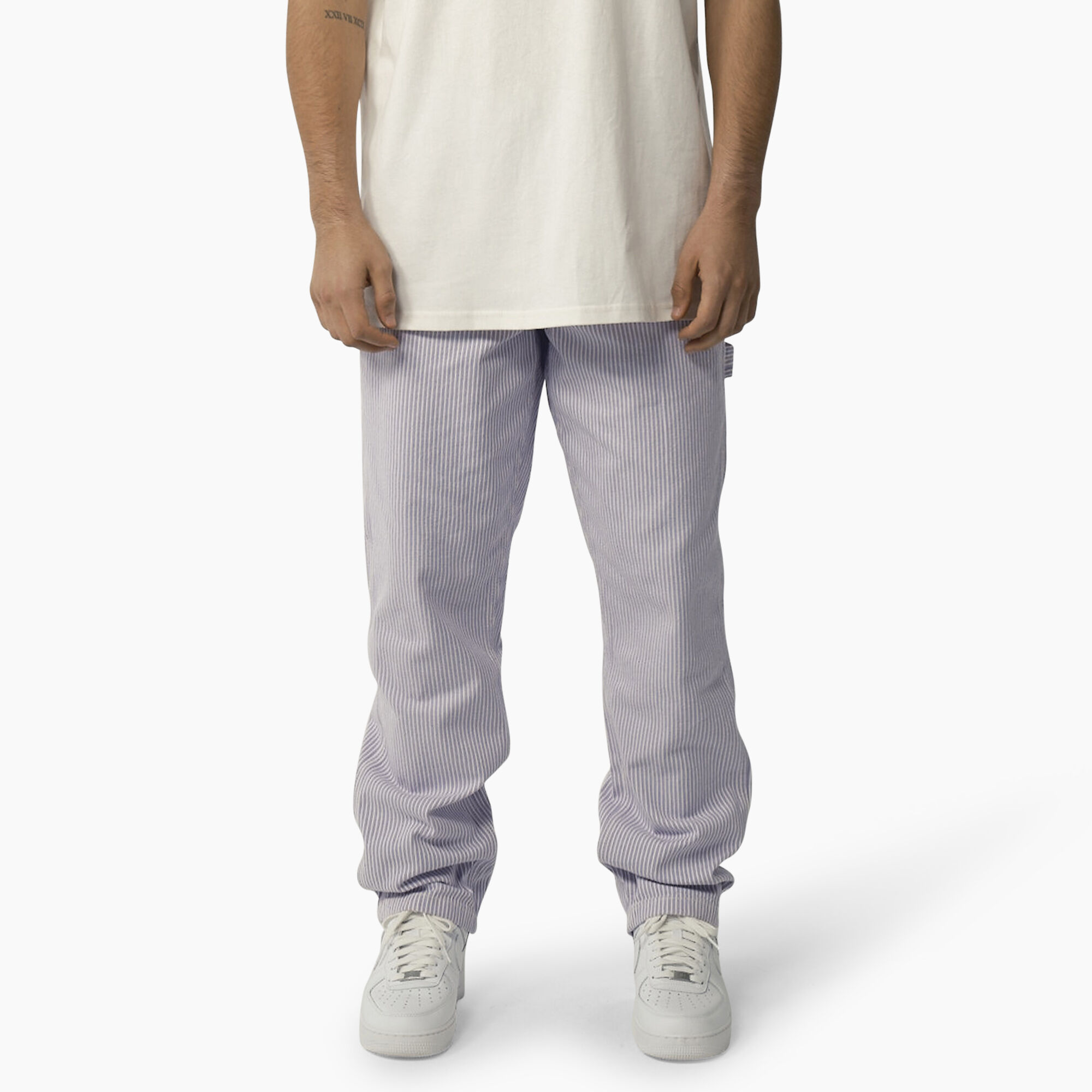 Garyville Regular Fit Hickory Stripe Carpenter Pants, Ecru/Lilac