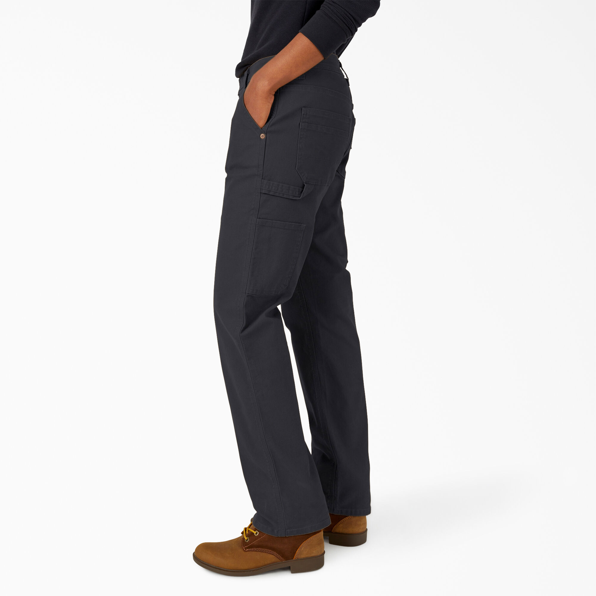 Women's FLEX Relaxed Straight Fit Duck Carpenter Pants, Rinsed Black