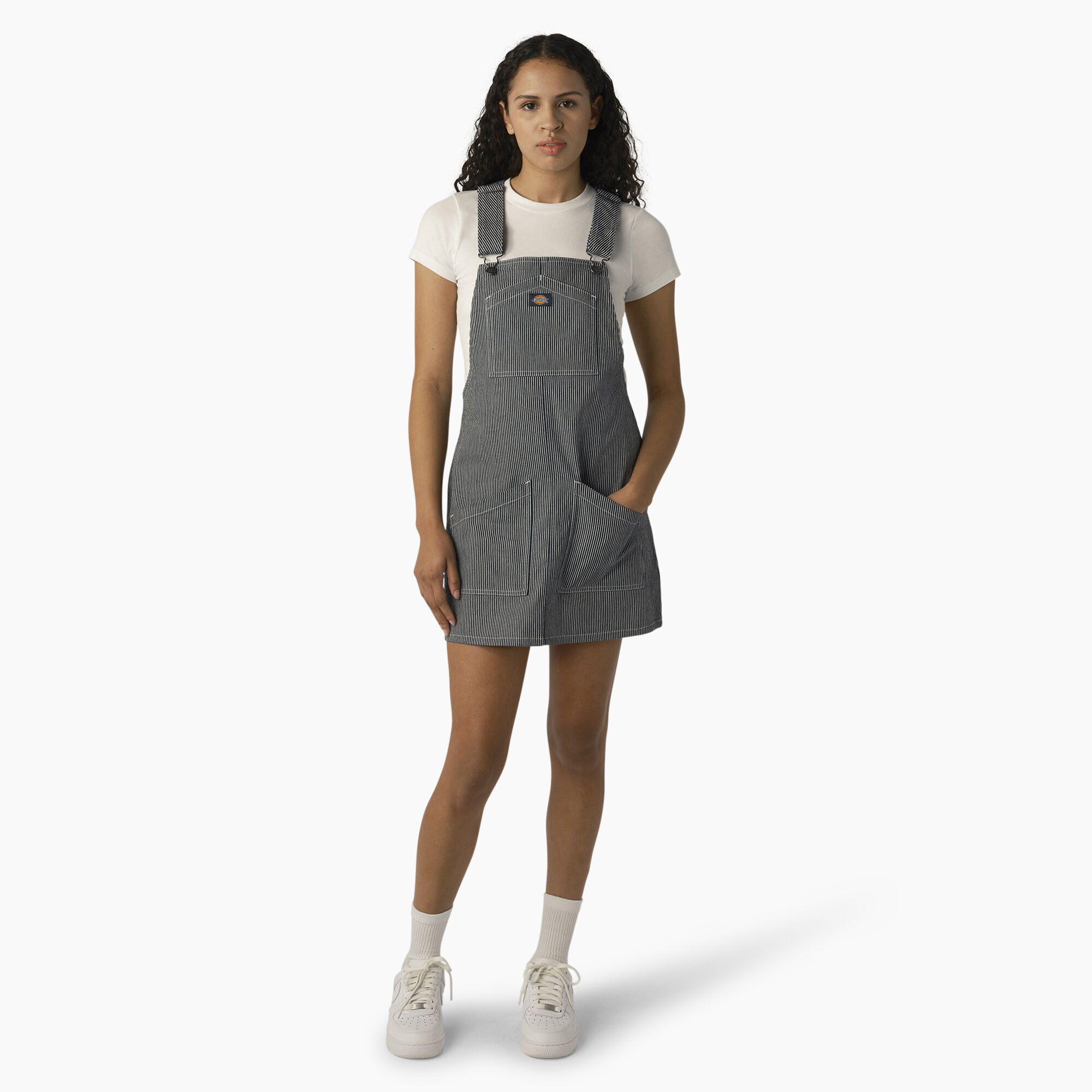 Women's Regular Fit Hickory Stripe Bib Overall Dress
