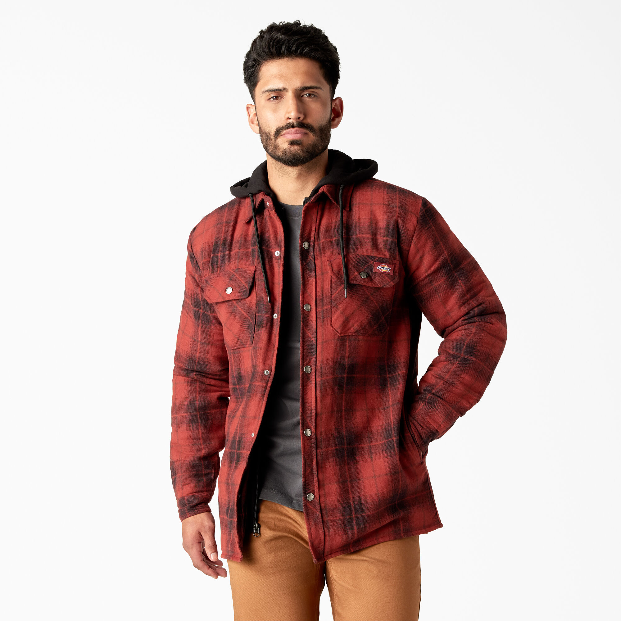 Water Repellent Flannel Hooded Shirt Jacket