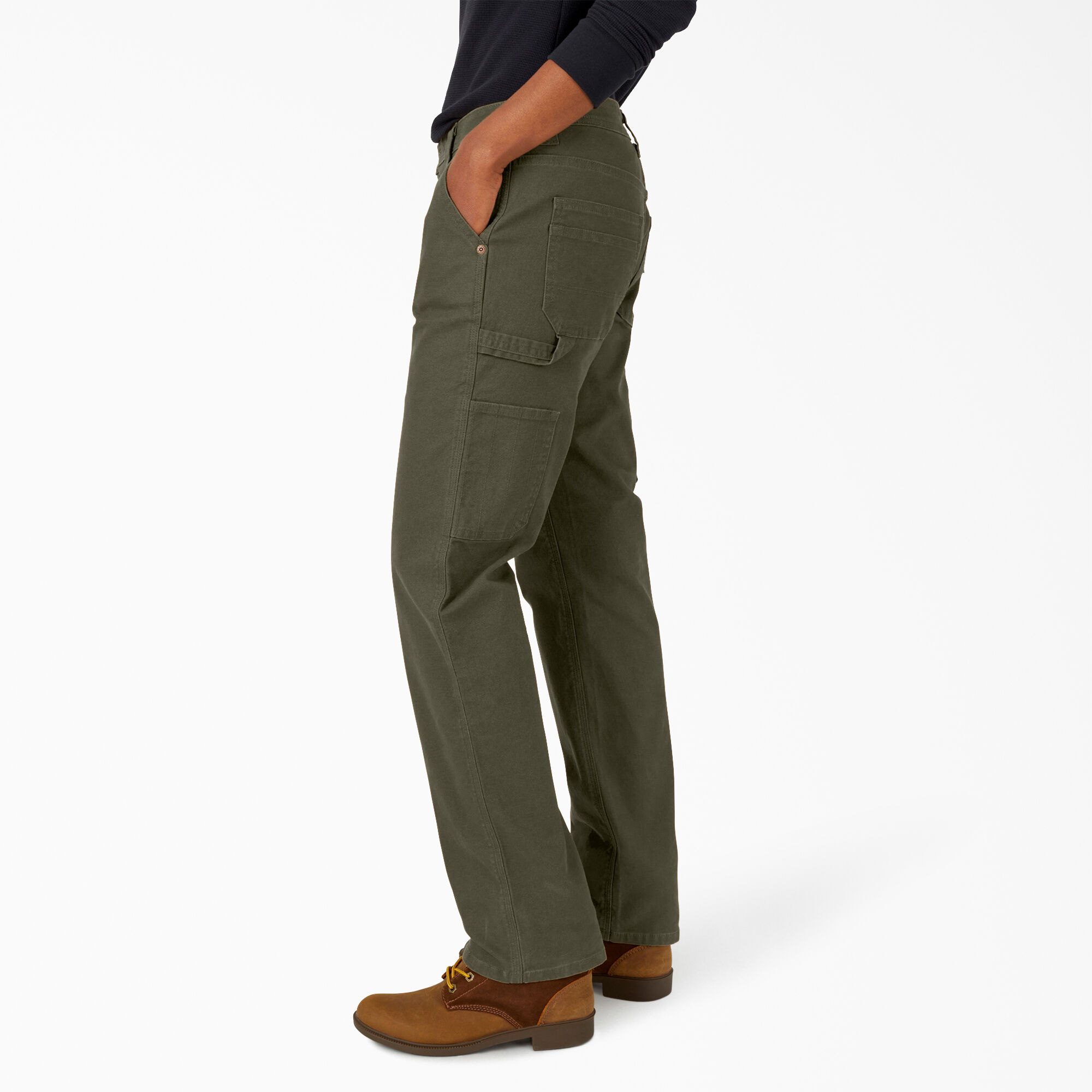 Women's FLEX Relaxed Straight Fit Duck Carpenter Pants, Rinsed Moss Green