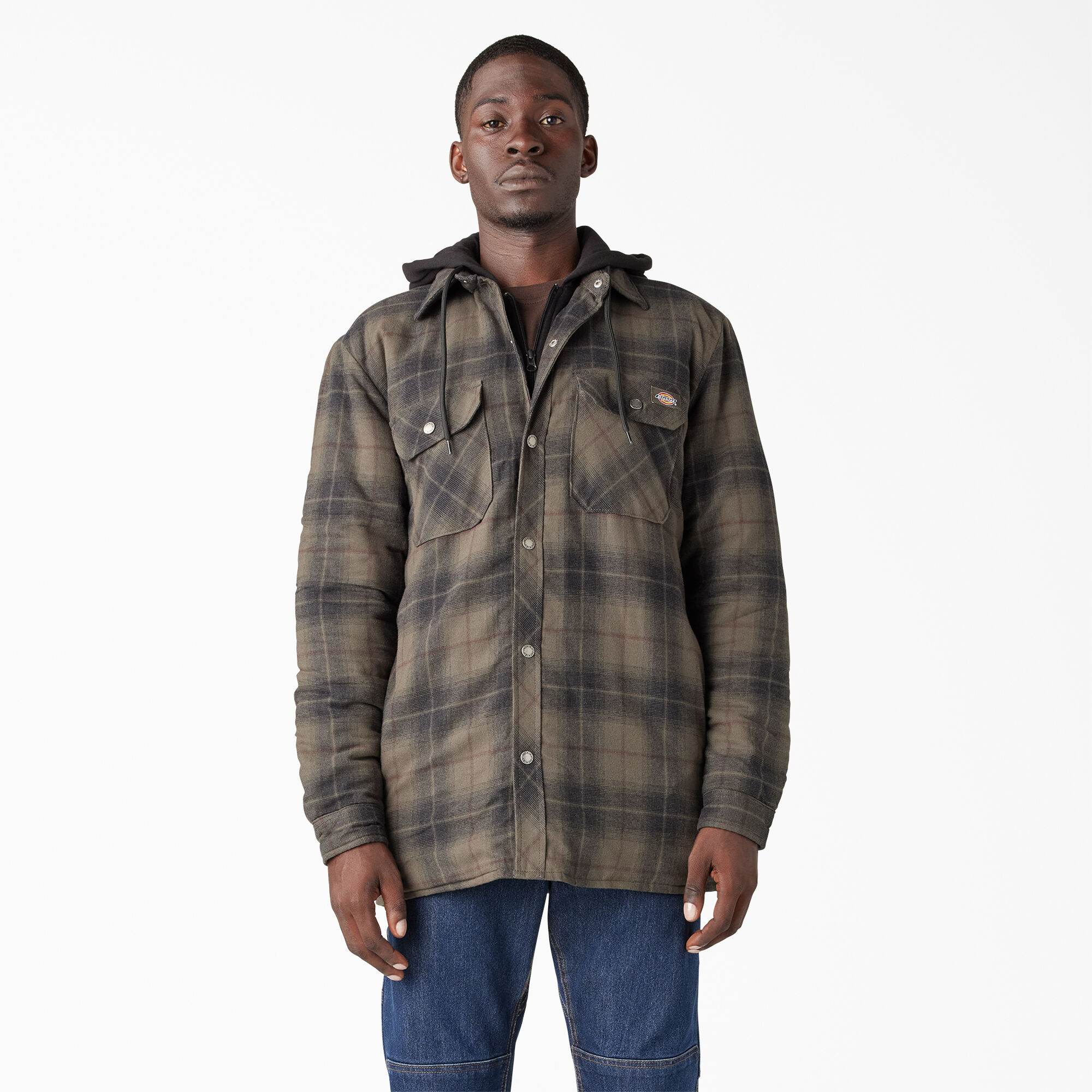 Water Repellent Flannel Hooded Shirt Jacket