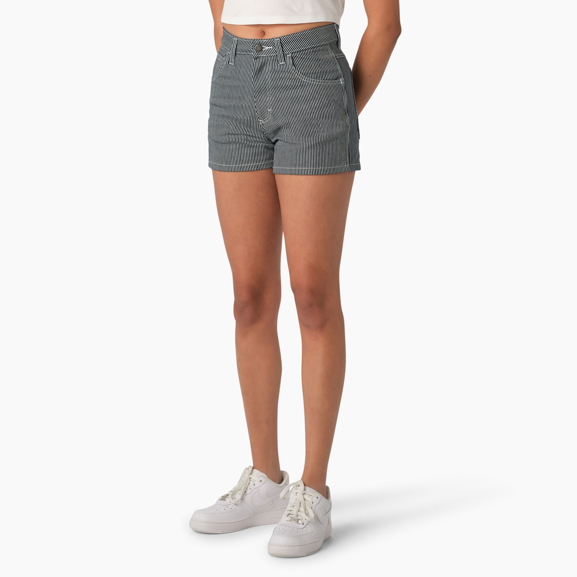 Women's Hickory Stripe Carpenter Shorts, 3
