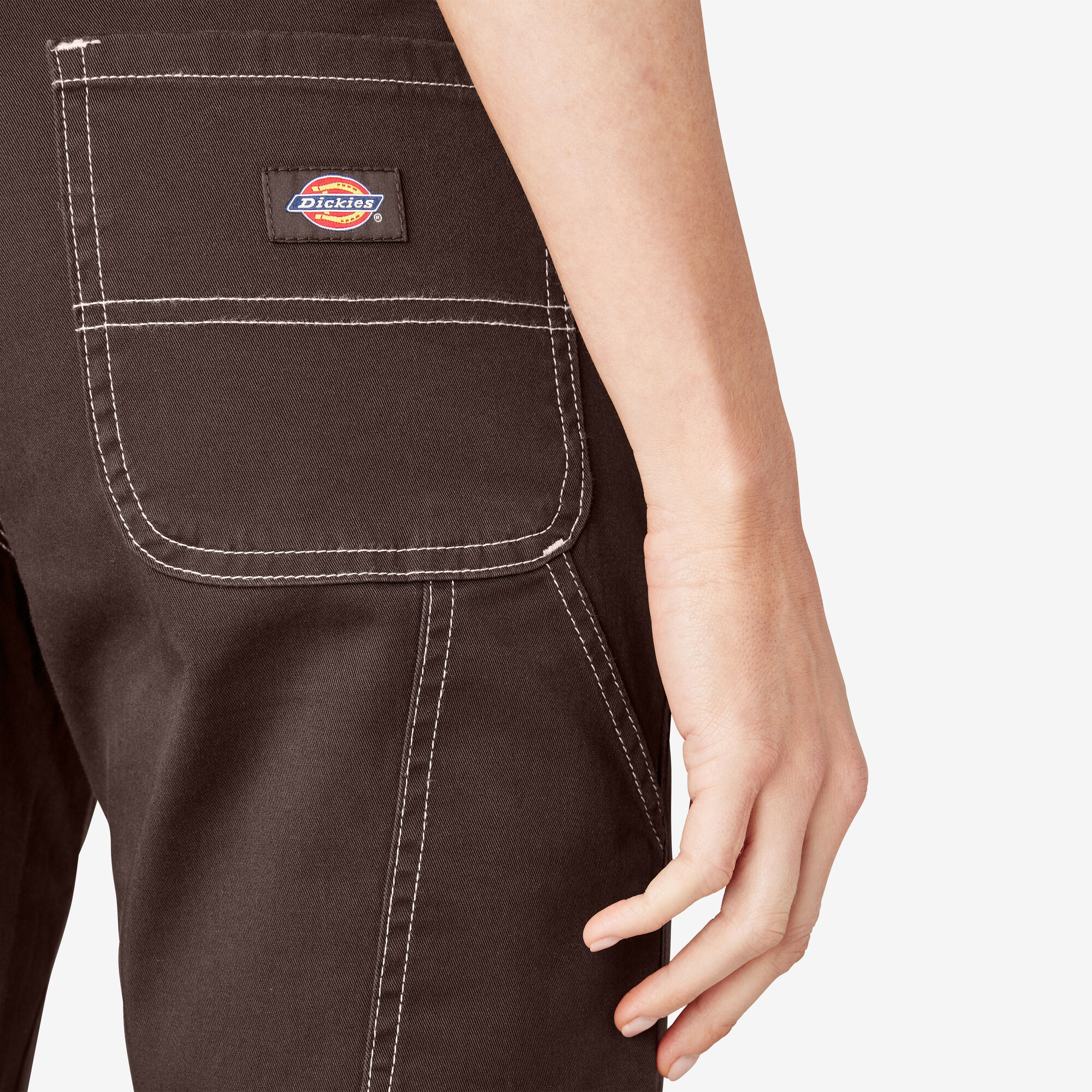 Women's Slim Straight Fit Roll Hem Carpenter Pants, Chocolate Brown