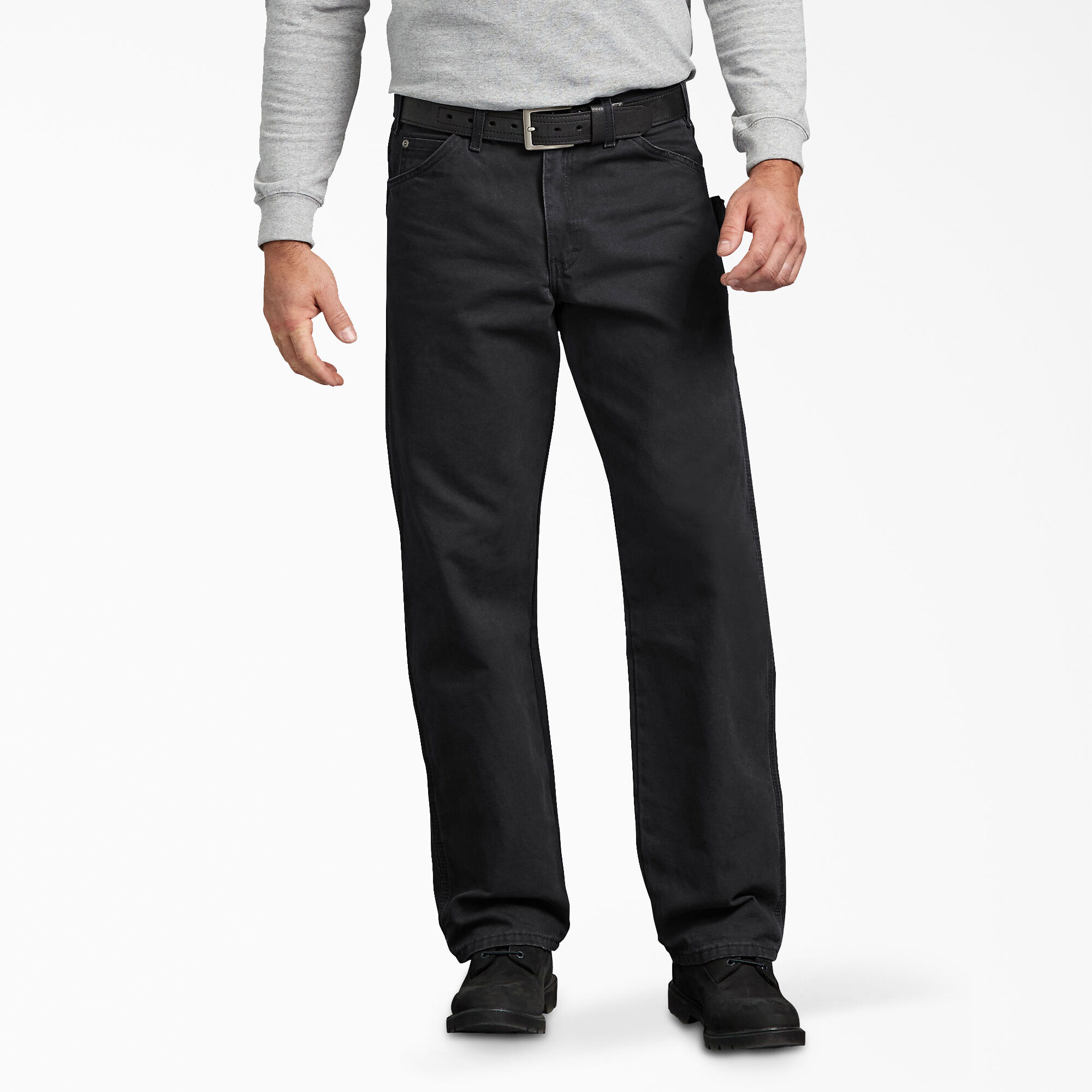 Relaxed Fit Straight Leg Sanded Duck Carpenter Pants, Rinsed Black