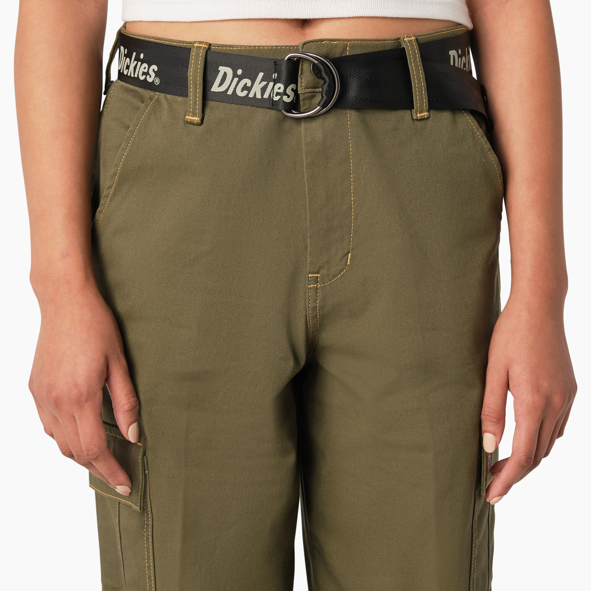 Women's Relaxed Fit Contrast Stitch Cropped Cargo Pants