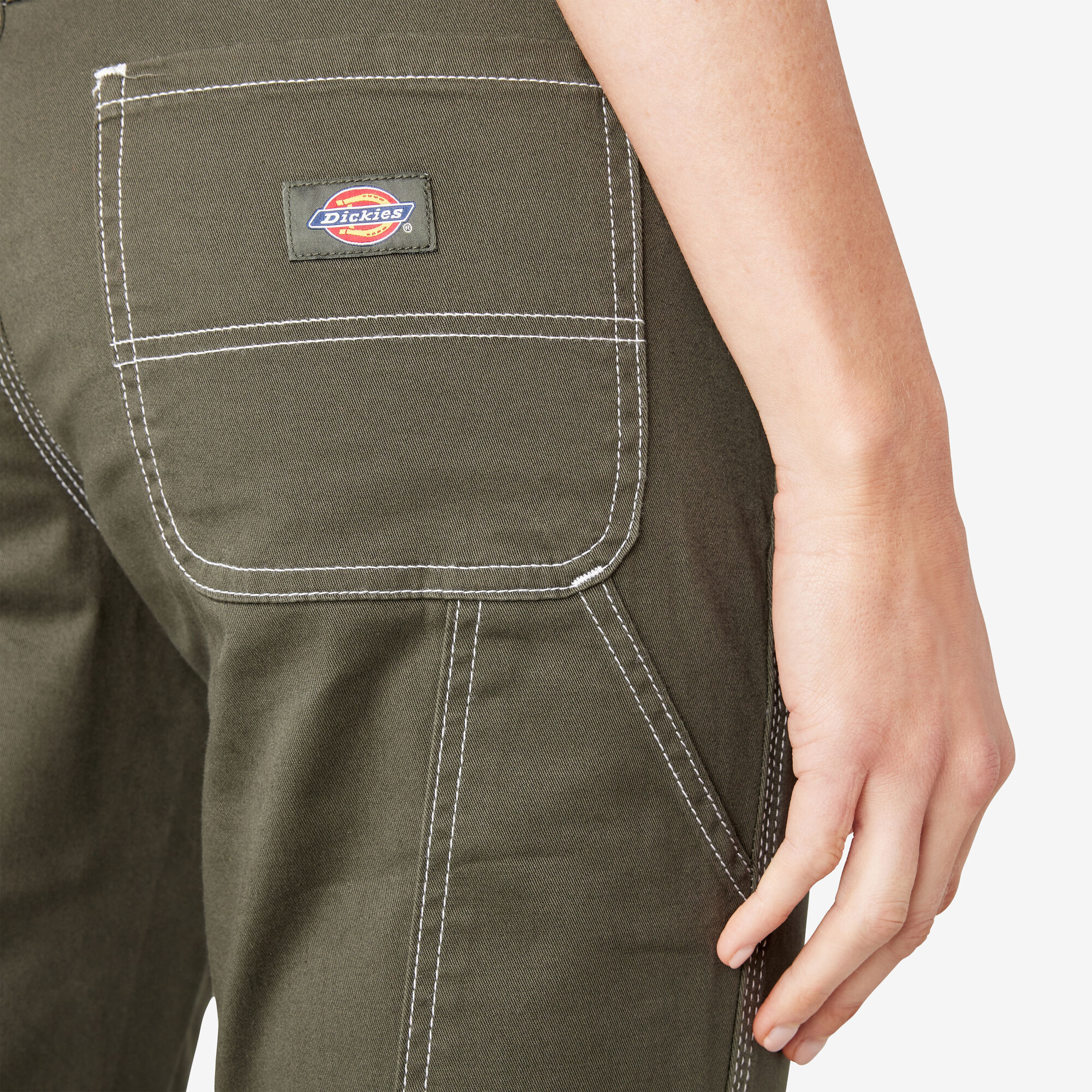 Women's Slim Straight Fit Roll Hem Carpenter Pants, Olive Green