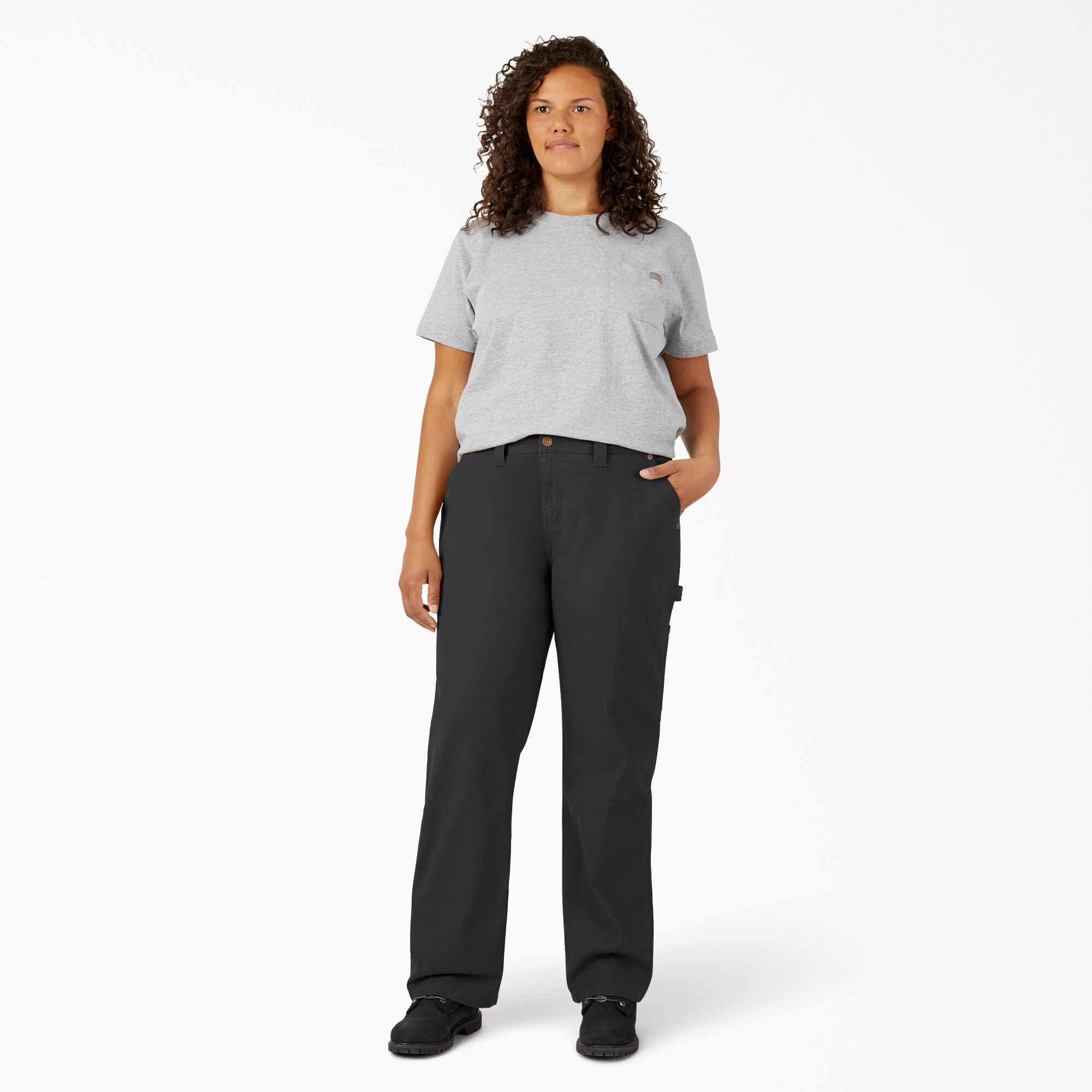 Women's Plus FLEX Relaxed Straight Fit Duck Carpenter Pants, Rinsed Black