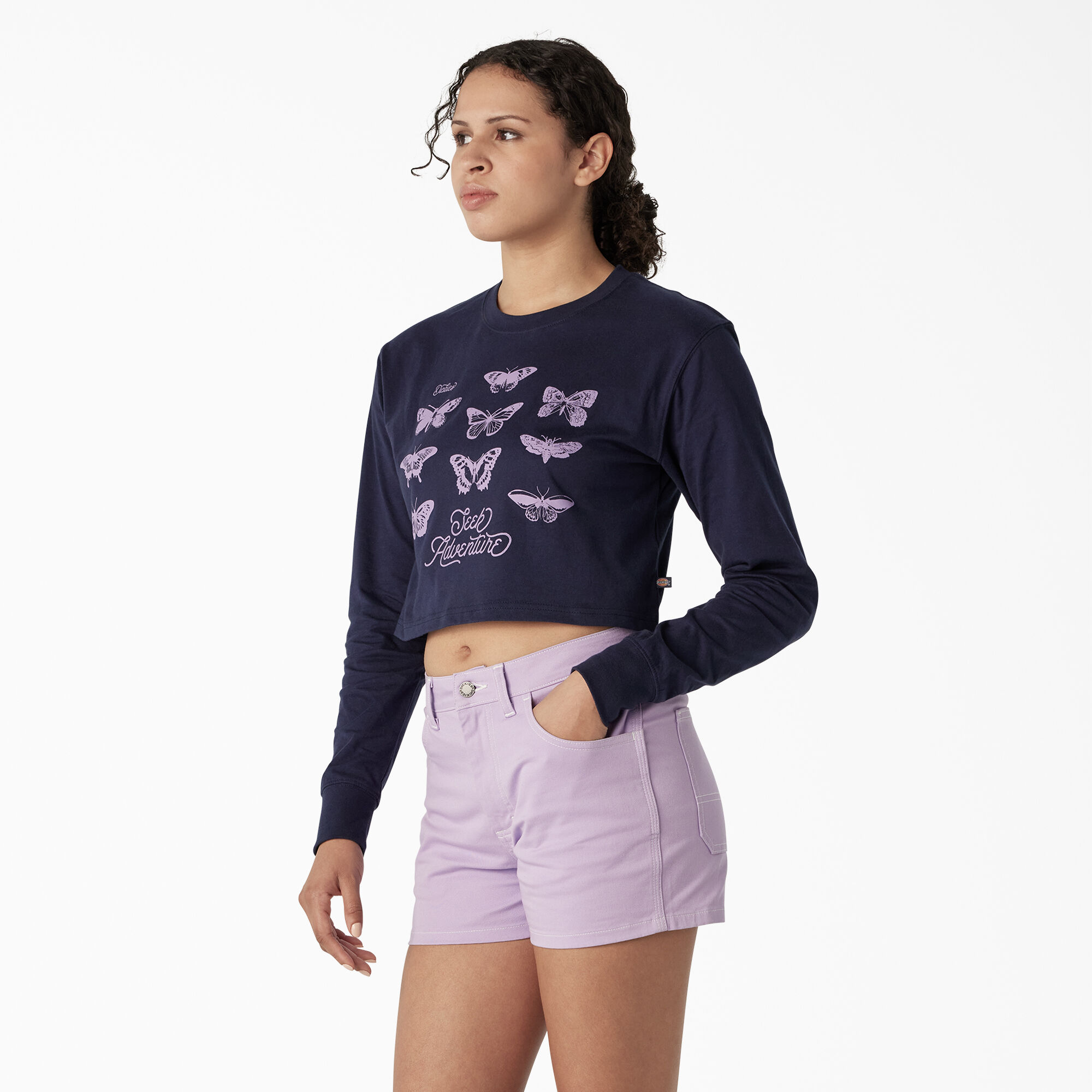 Women's Butterfly Graphic Long Sleeve Cropped T-Shirt
