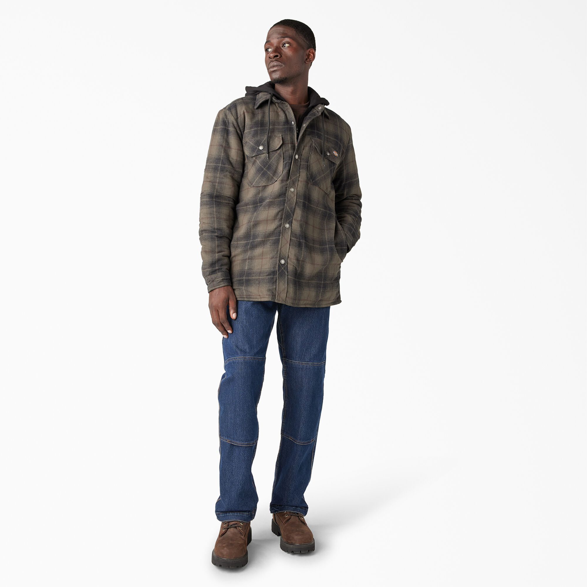Water Repellent Flannel Hooded Shirt Jacket