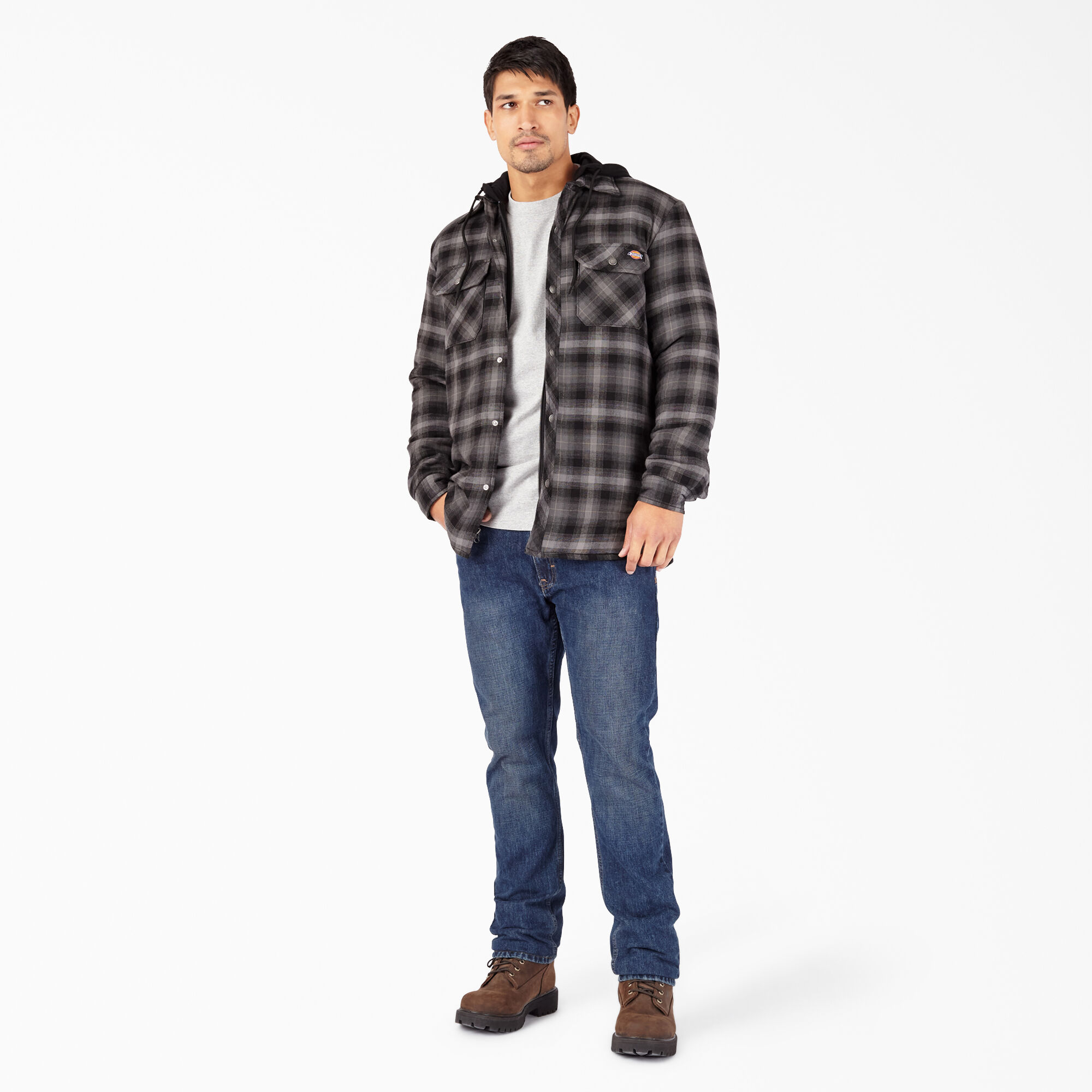 Water Repellent Flannel Hooded Shirt Jacket