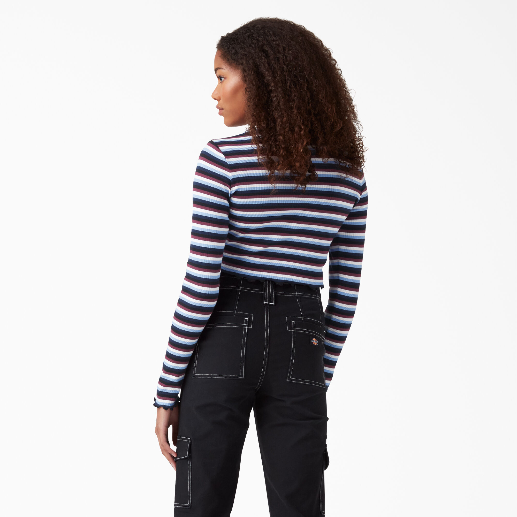 Women's Striped Long Sleeve Cropped T-Shirt