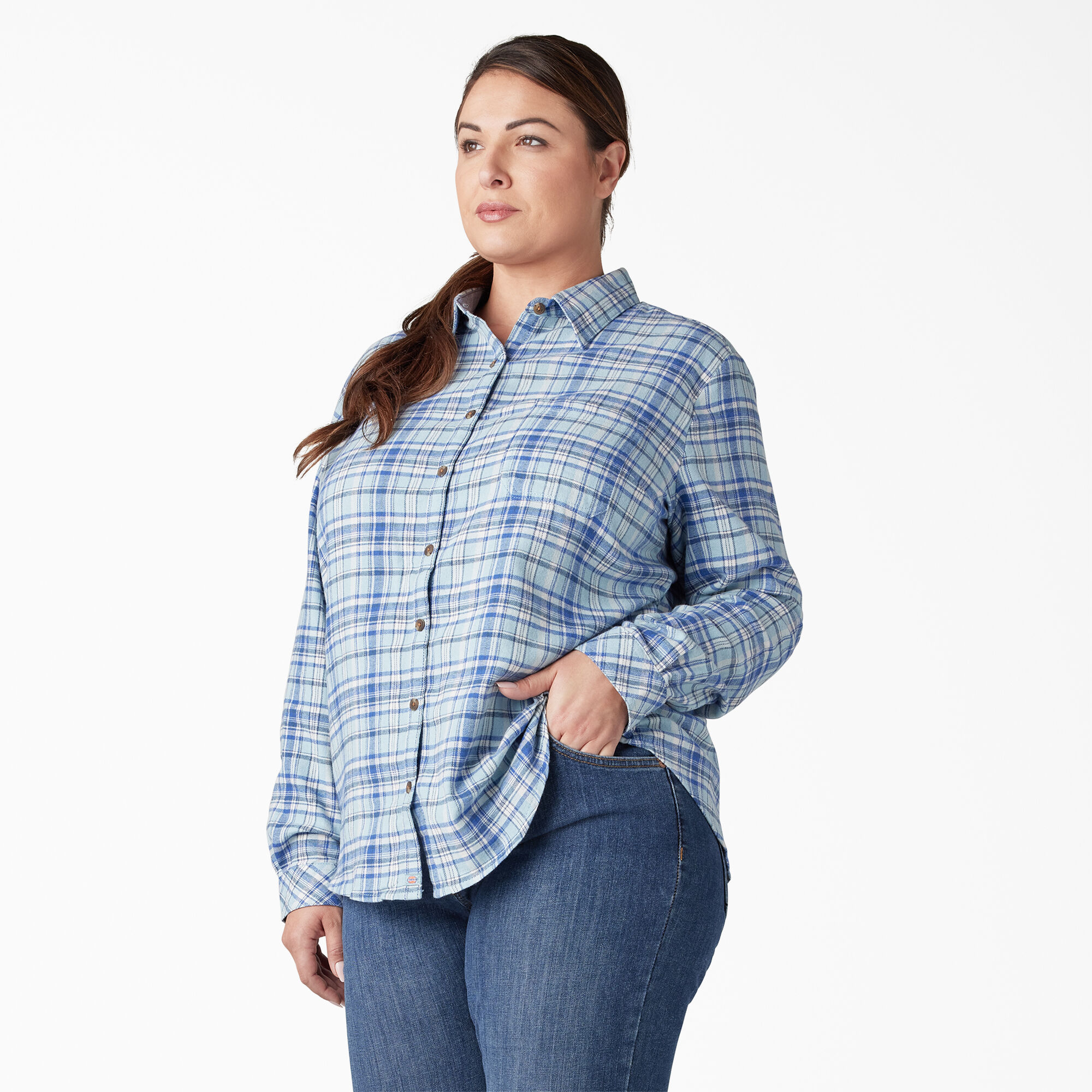 Women's Plus Long Sleeve Plaid Flannel Shirt