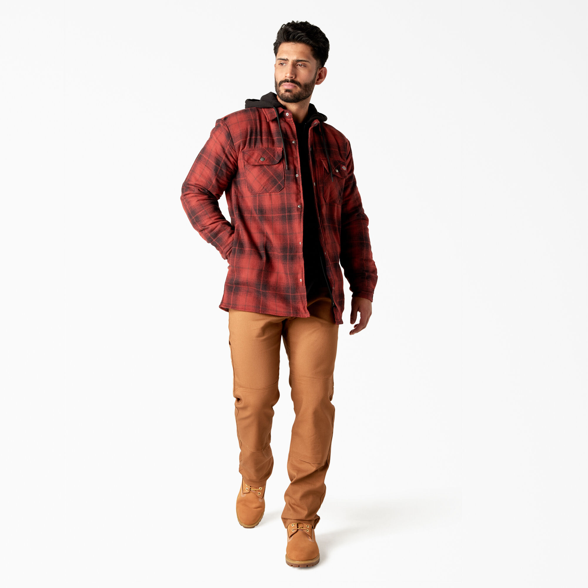 Water Repellent Flannel Hooded Shirt Jacket