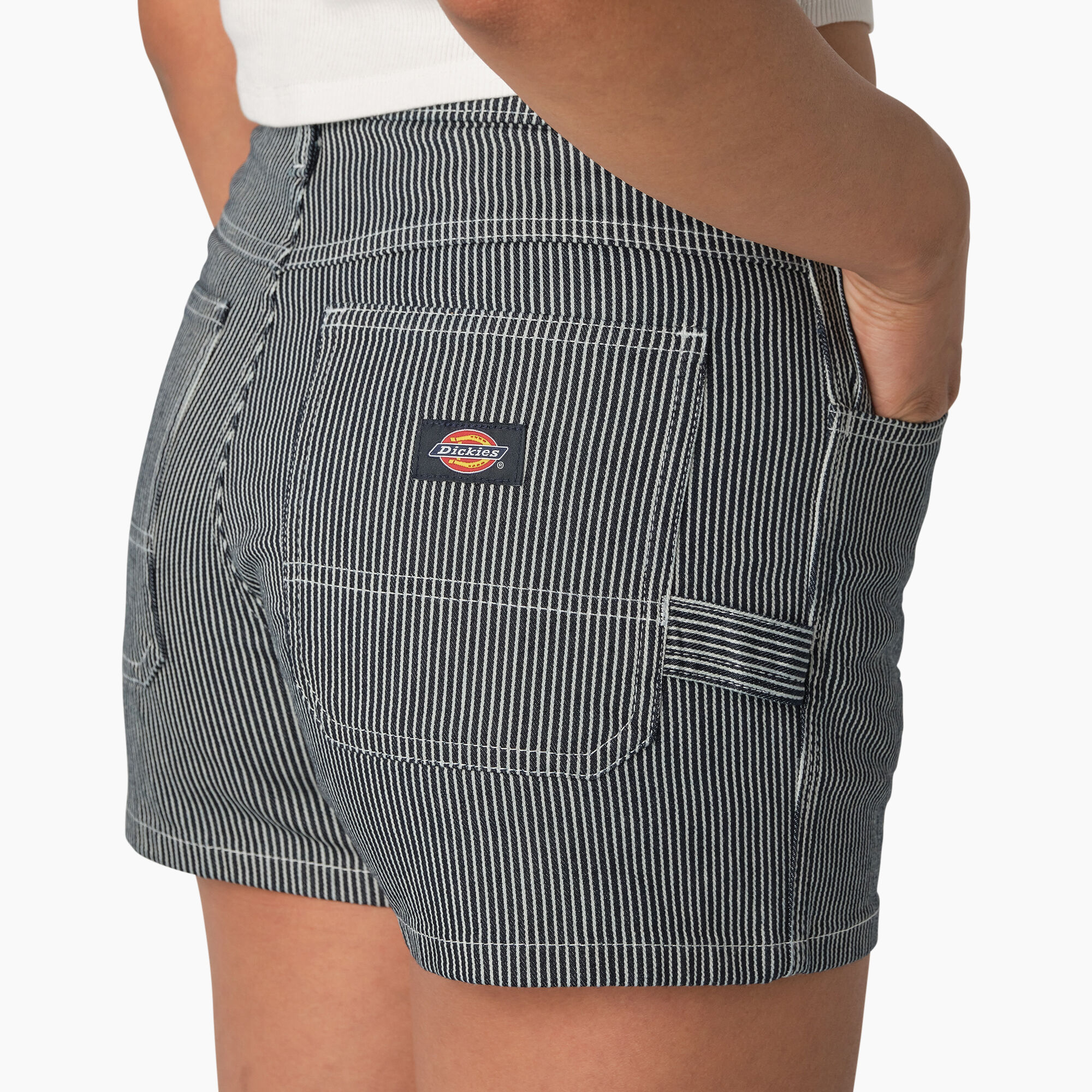 Women's Hickory Stripe Carpenter Shorts, 3