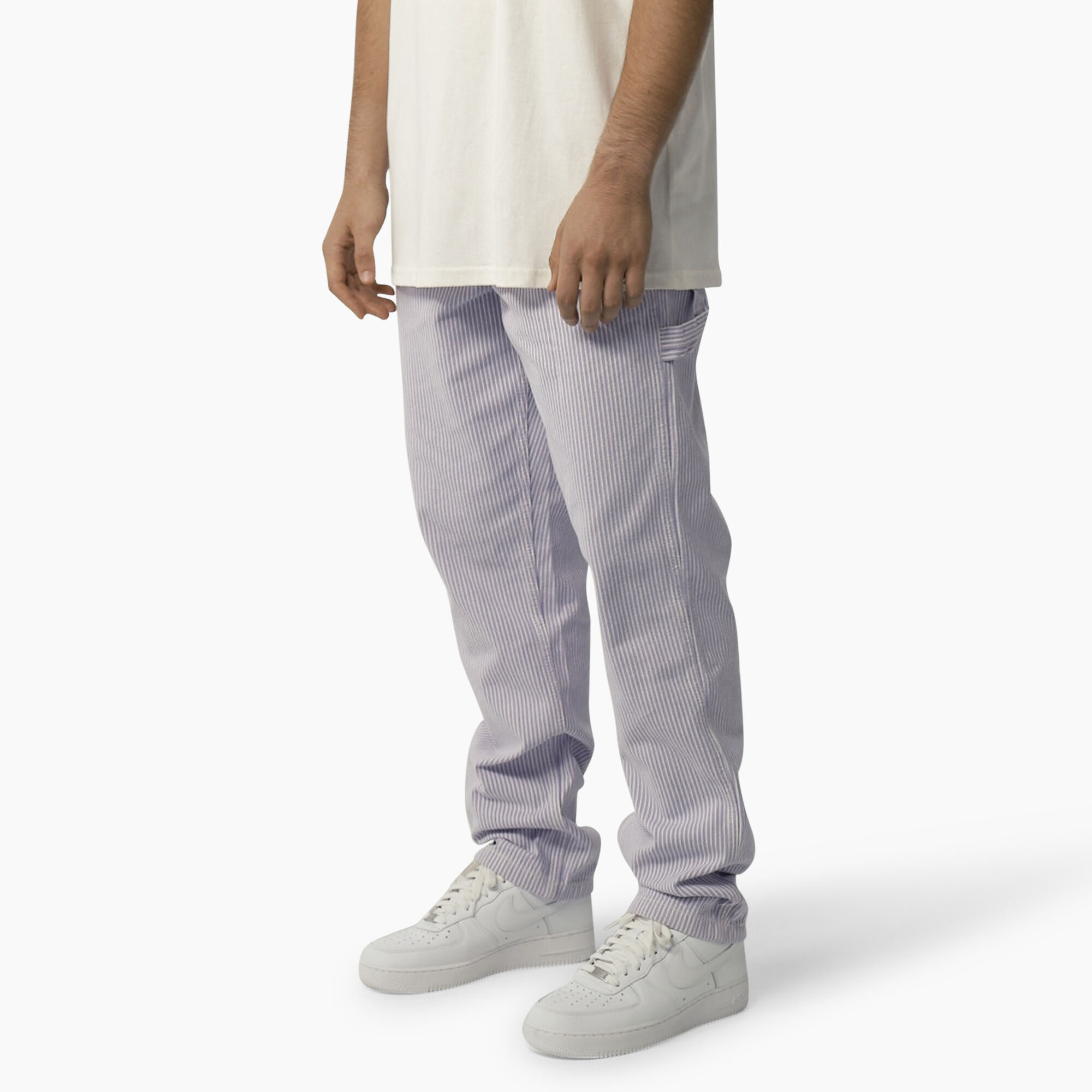 Garyville Regular Fit Hickory Stripe Carpenter Pants, Ecru/Lilac