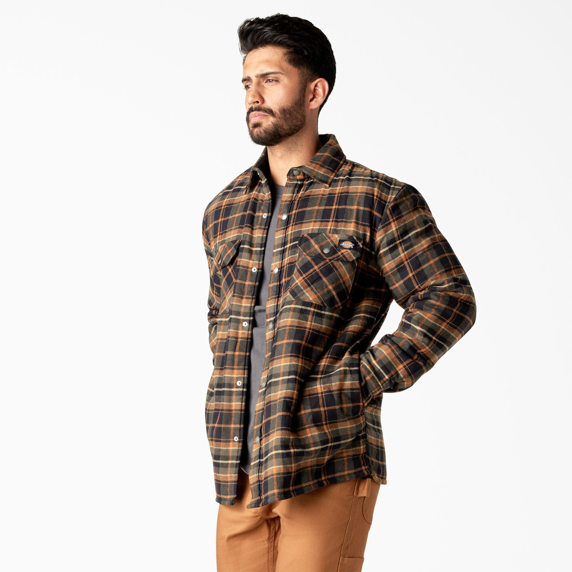 Water Repellent Fleece-Lined Flannel Shirt Jacket