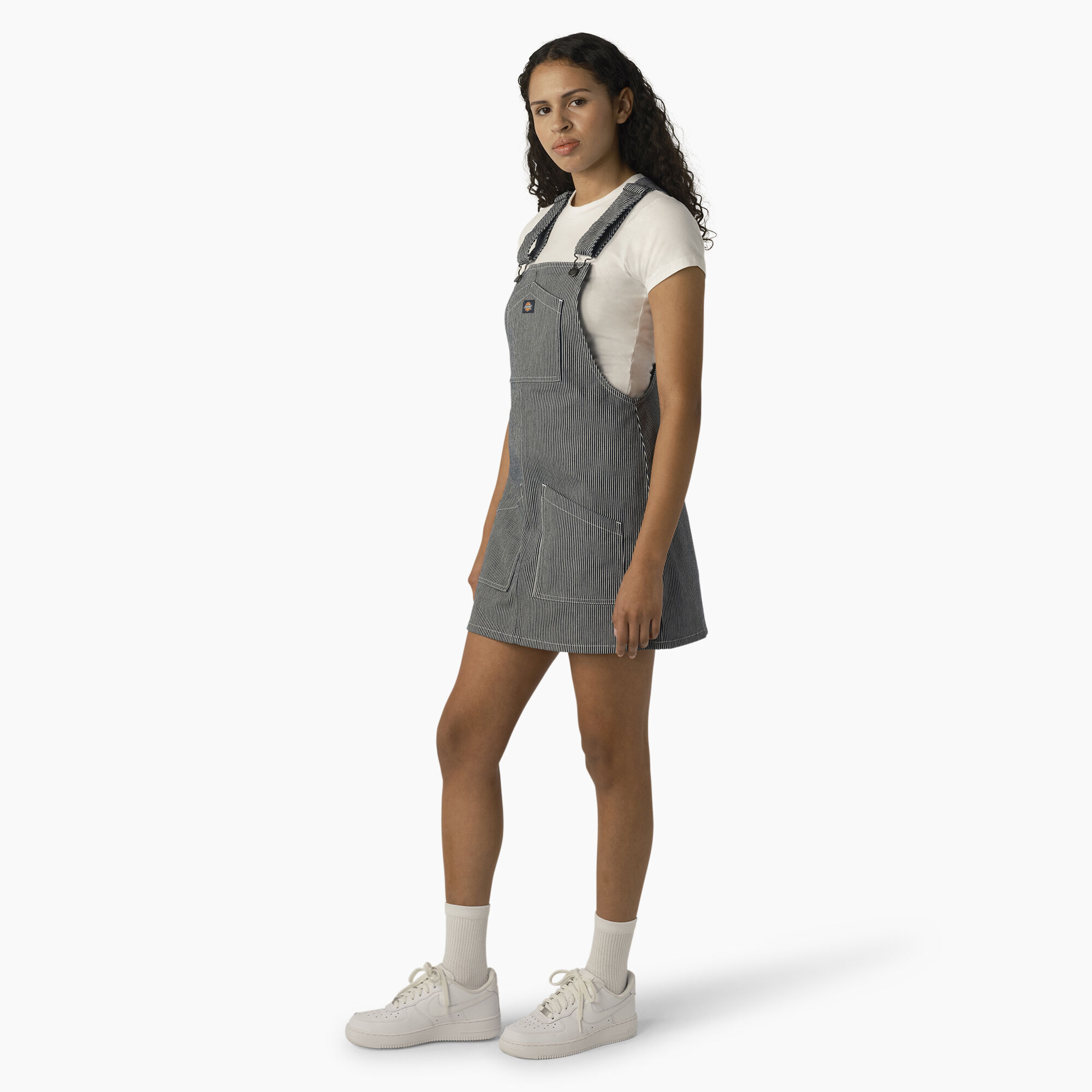 Women's Regular Fit Hickory Stripe Bib Overall Dress