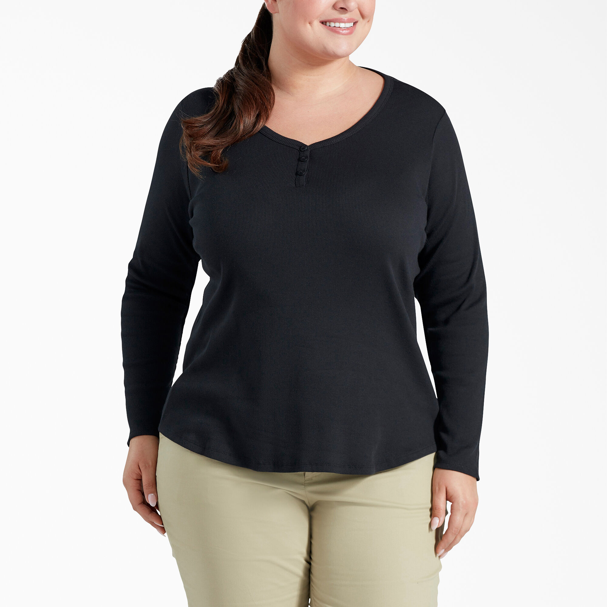 Women's Plus Henley Long Sleeve Shirt