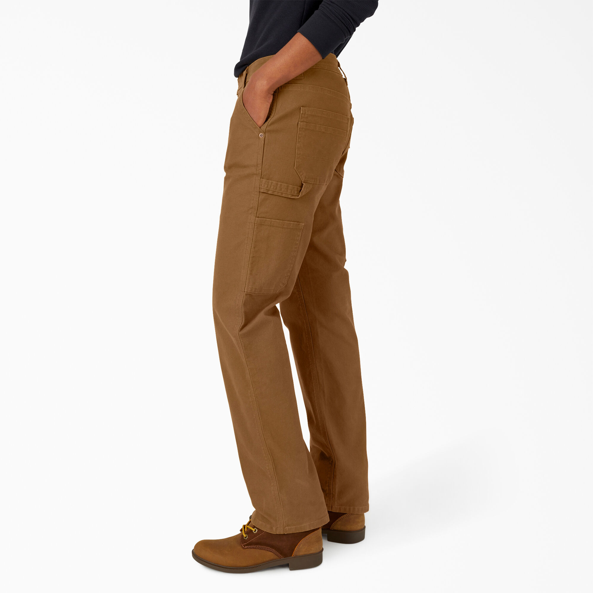 Women's FLEX Relaxed Straight Fit Duck Carpenter Pants, Rinsed Brown Duck