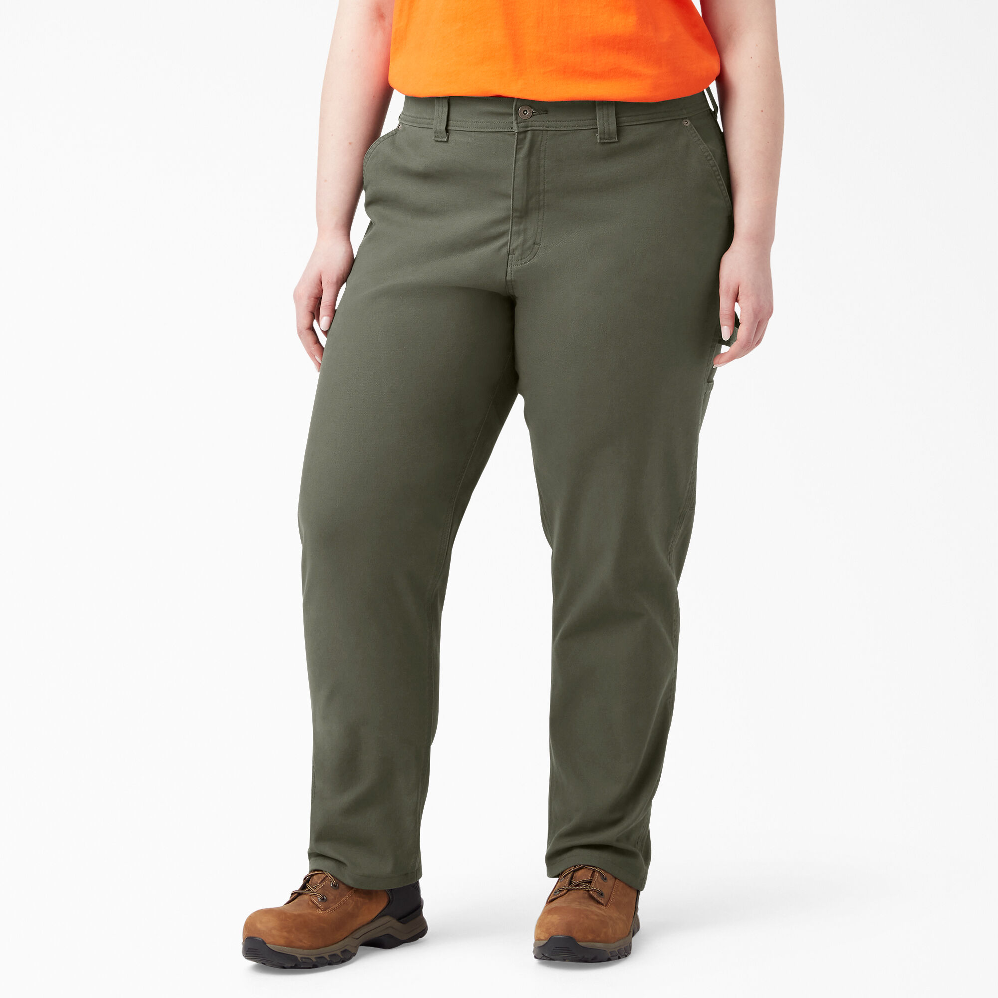 Women's Plus FLEX Relaxed Straight Fit Duck Carpenter Pants, Rinsed Moss Green