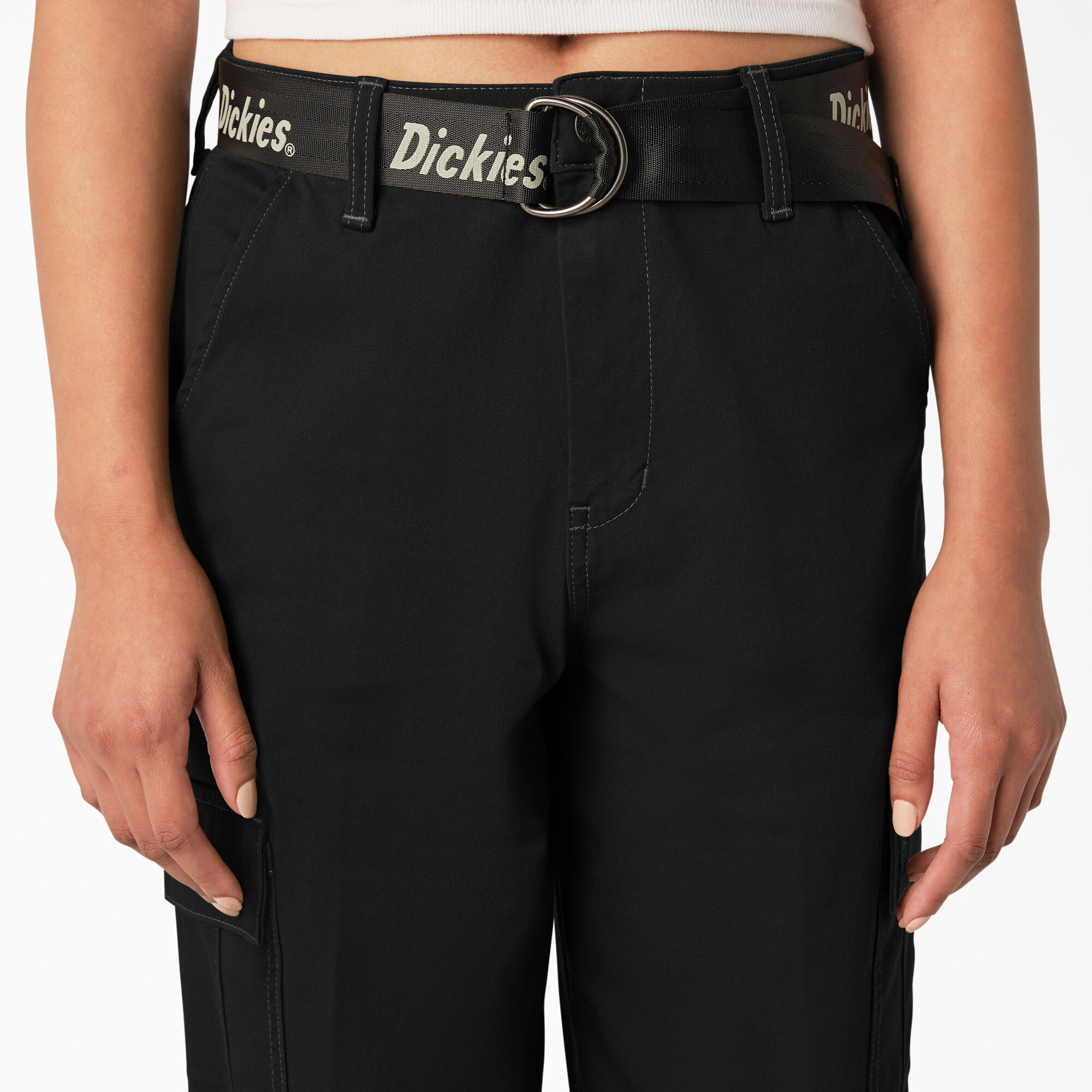 Women's Relaxed Fit Contrast Stitch Cropped Cargo Pants