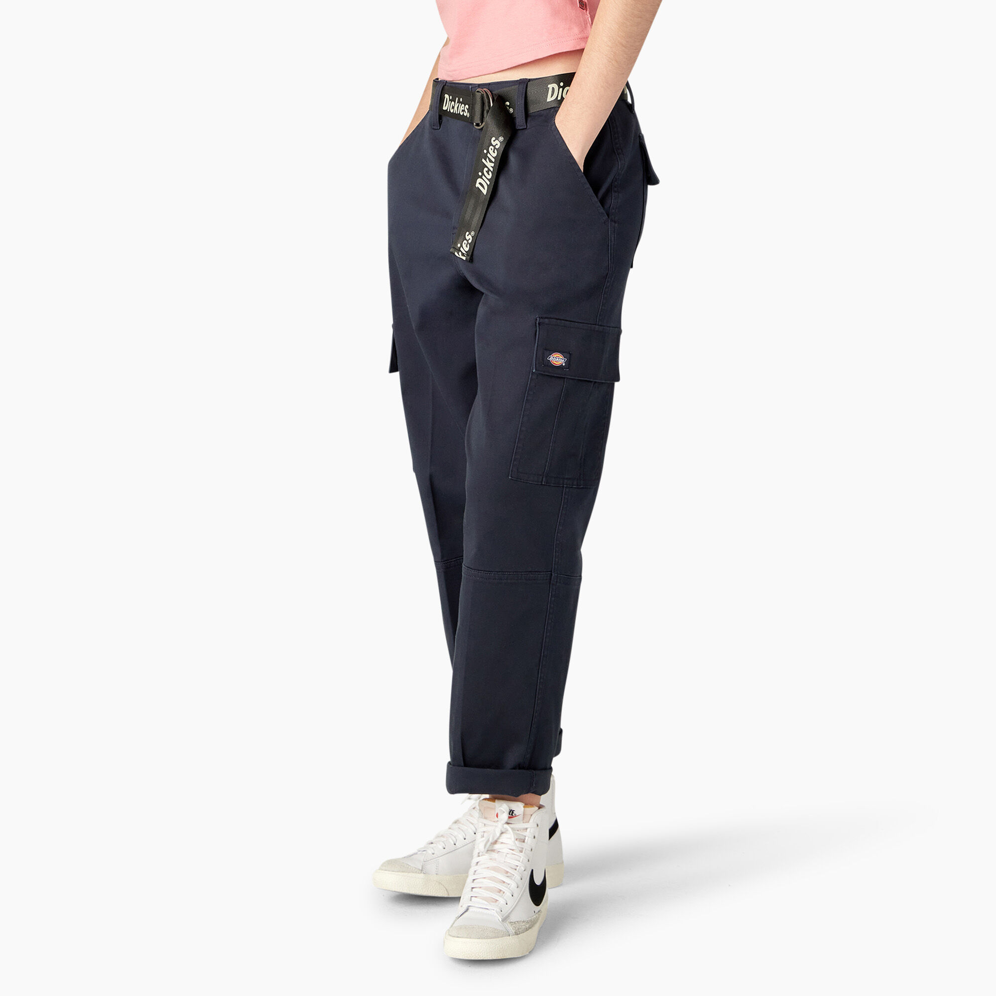 Women's Relaxed Fit Contrast Stitch Cropped Cargo Pants