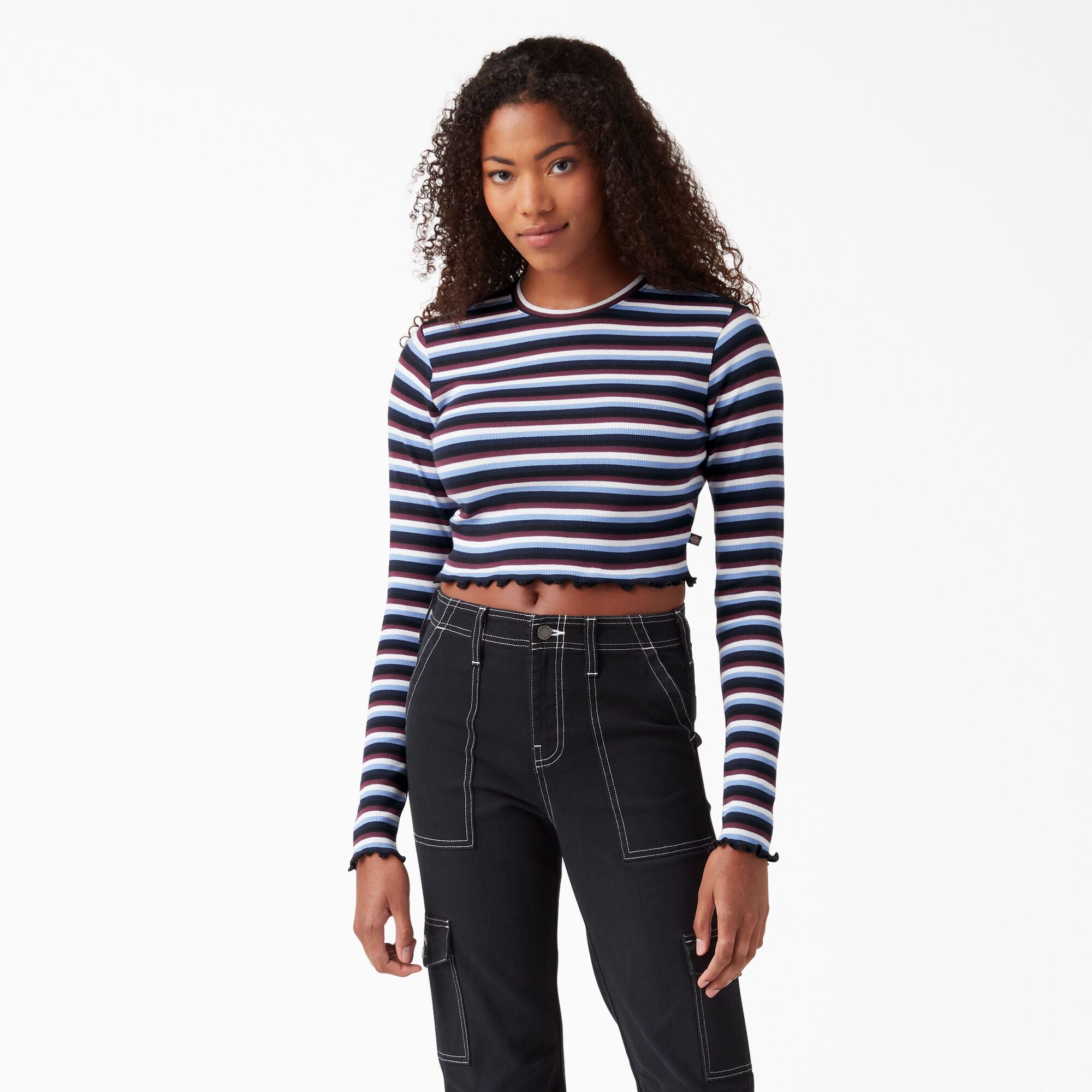 Women's Striped Long Sleeve Cropped T-Shirt