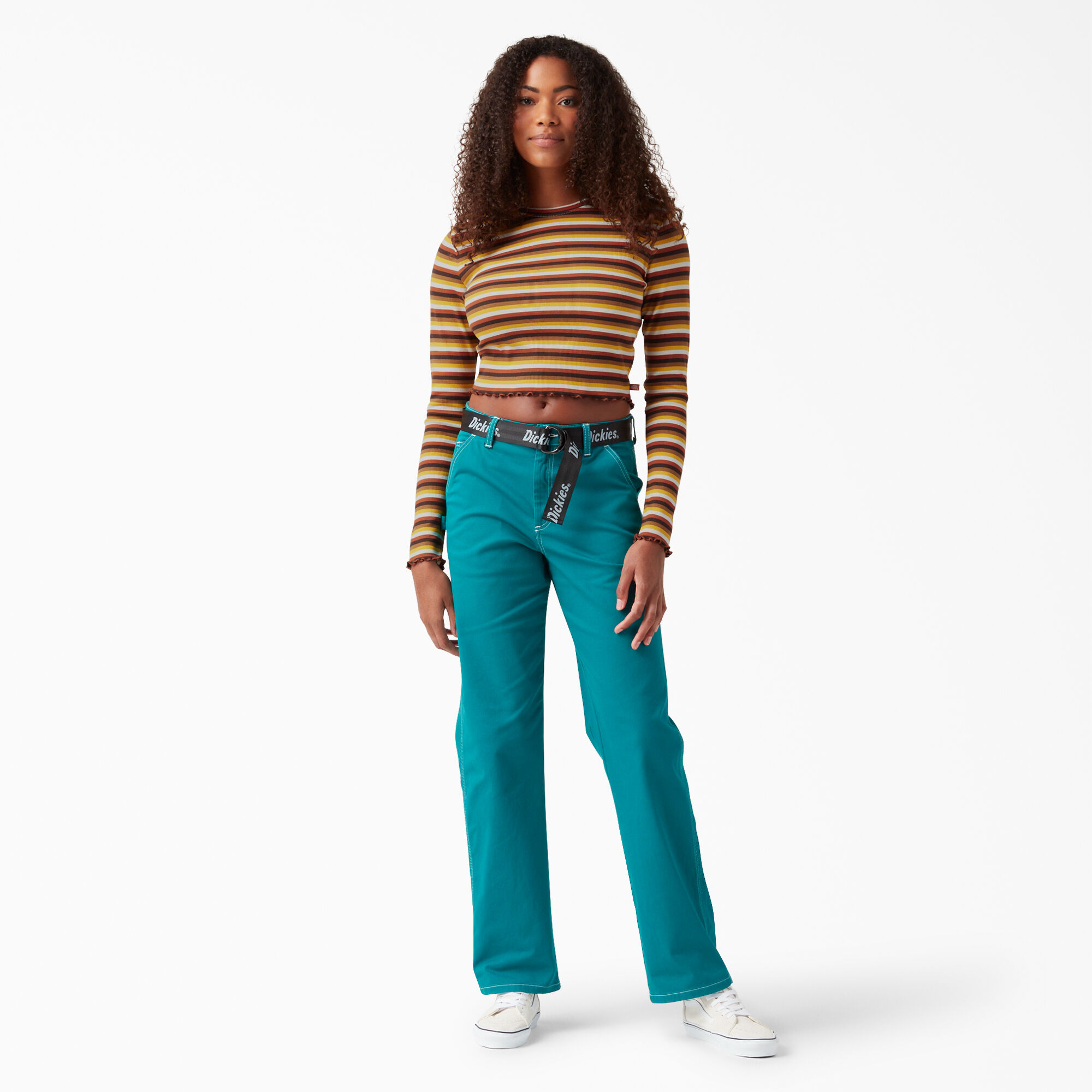 Women's Striped Long Sleeve Cropped T-Shirt