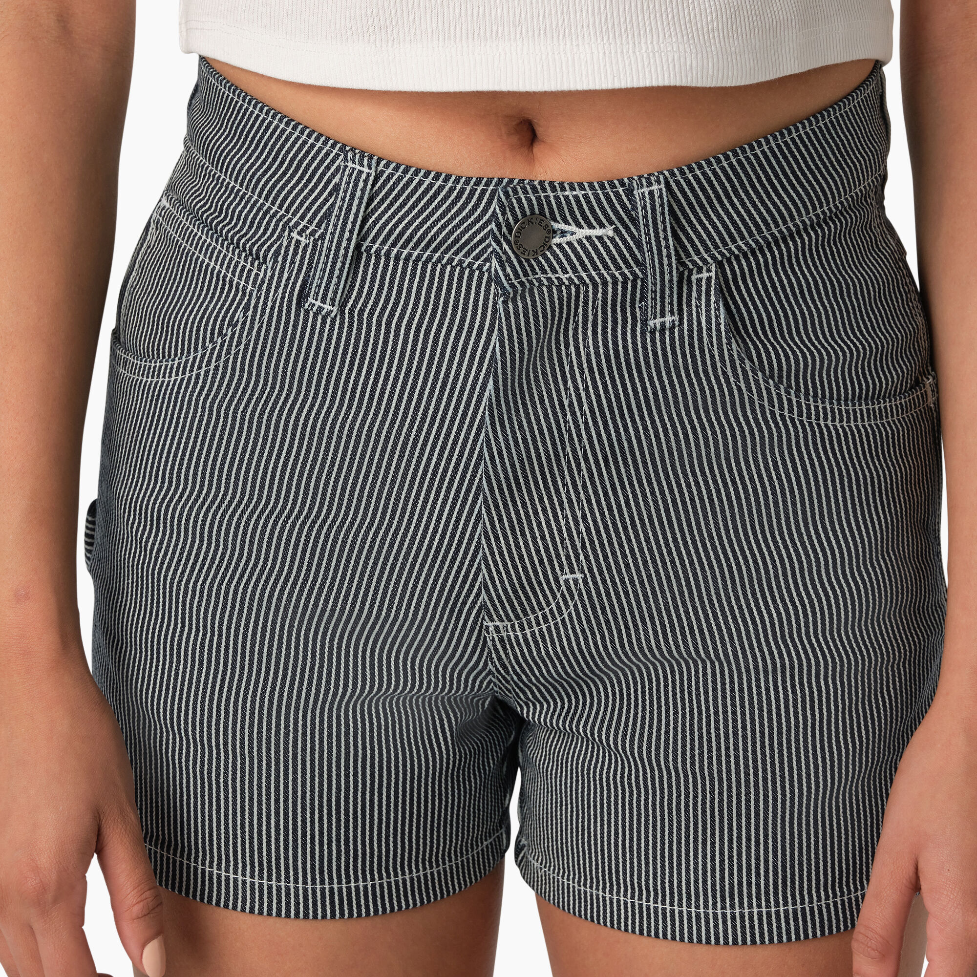 Women's Hickory Stripe Carpenter Shorts, 3